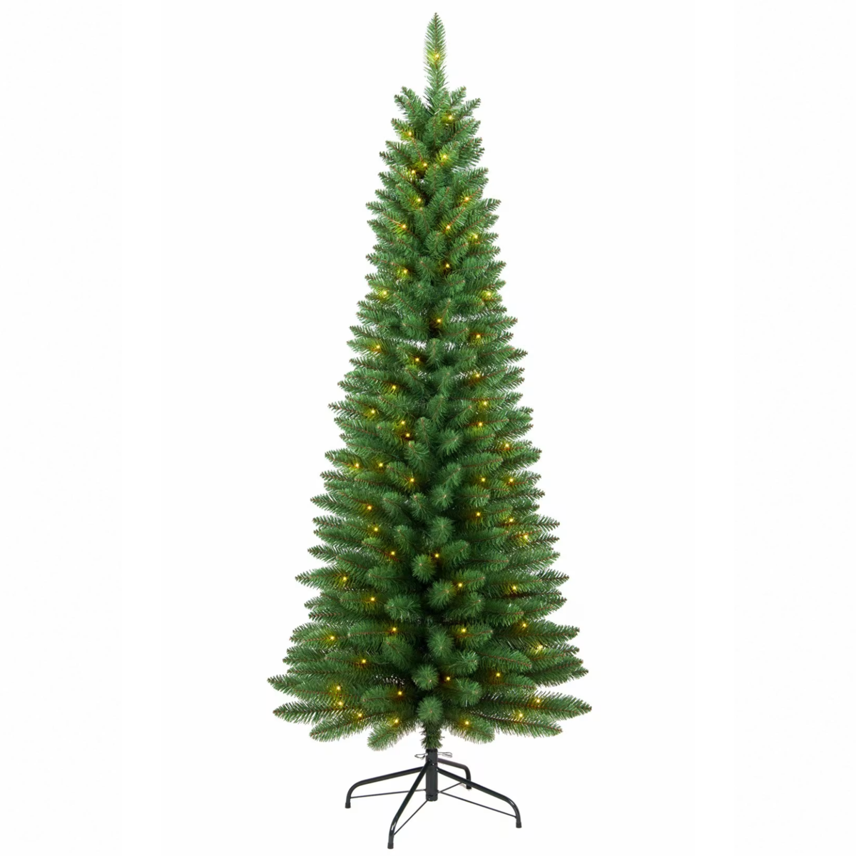 Albero di natale slim verde in PVC con luci led integrate bianco caldo - Silvestre