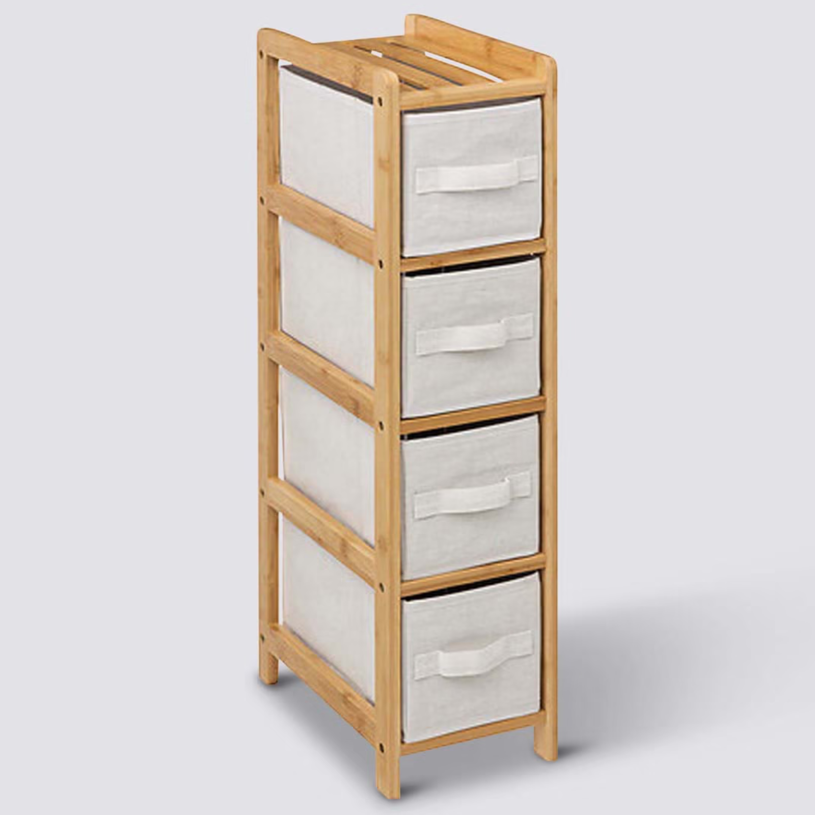 Scaffale in bamboo con 4 cestini porta oggetti da bagno o lavanderia