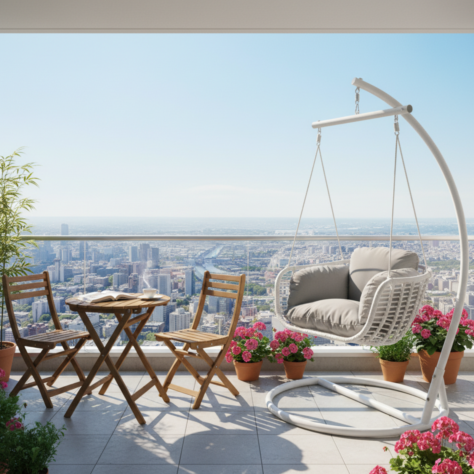 Dondolo sospeso struttura in metallo e seduta in wicker - Glow