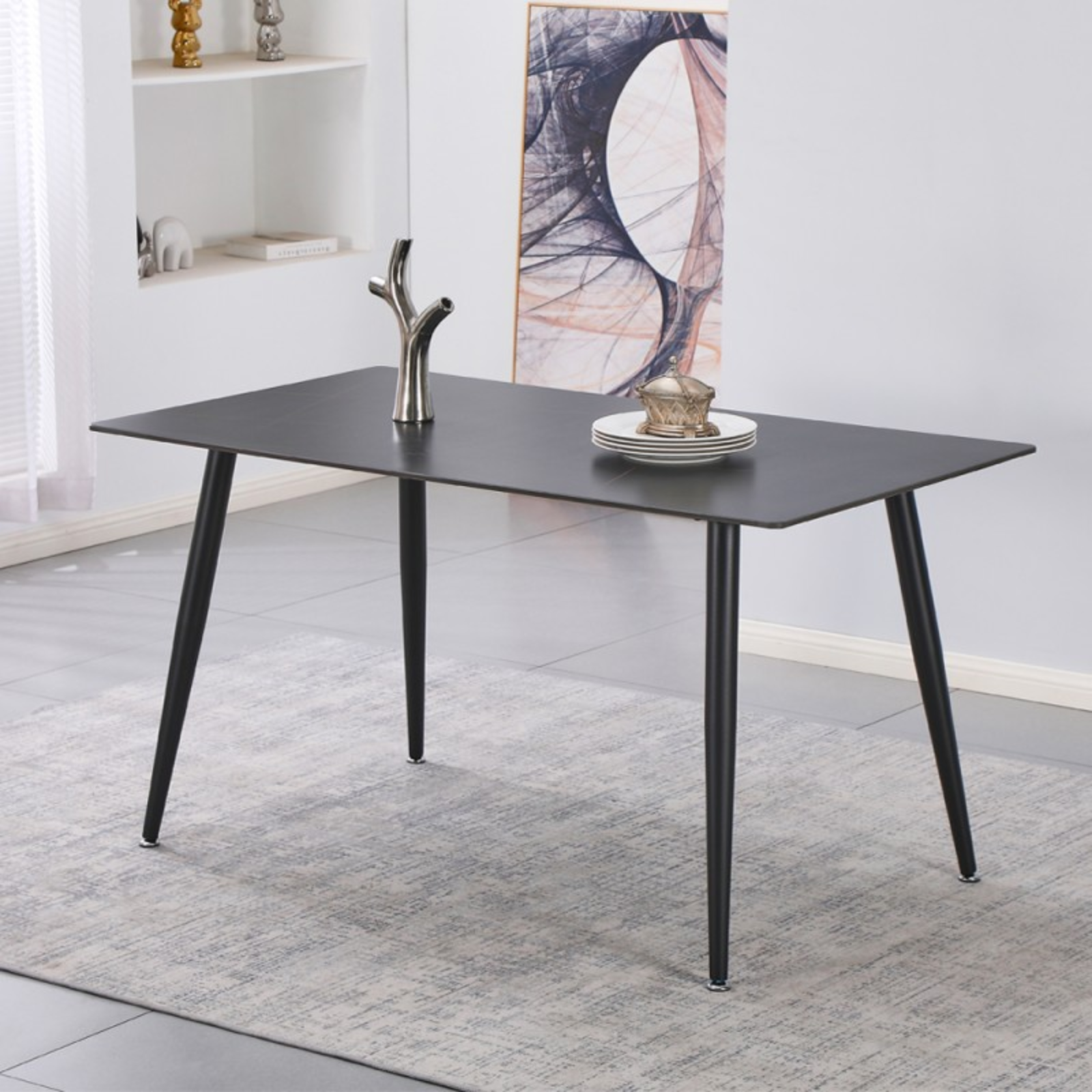 Tavolo da pranzo piano in ceramica effetto marmo e gambe in metallo 160x90 - Kilo