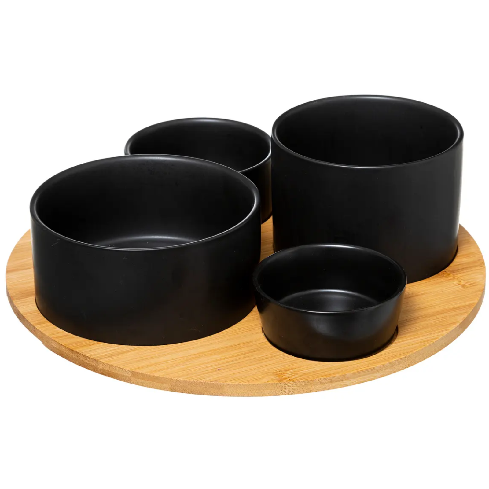 Set aperitivo 4pz in plastica con supporto in bambù