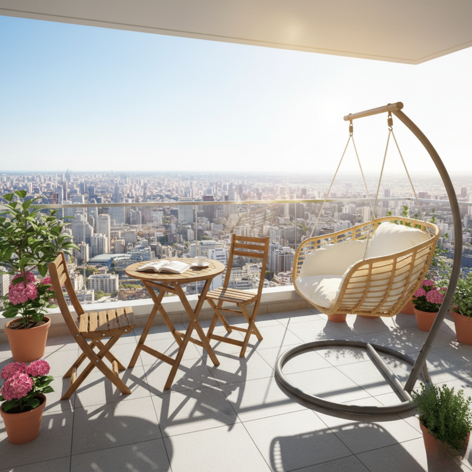 Dondolo sospeso struttura in metallo e seduta in wicker naturale - Glow