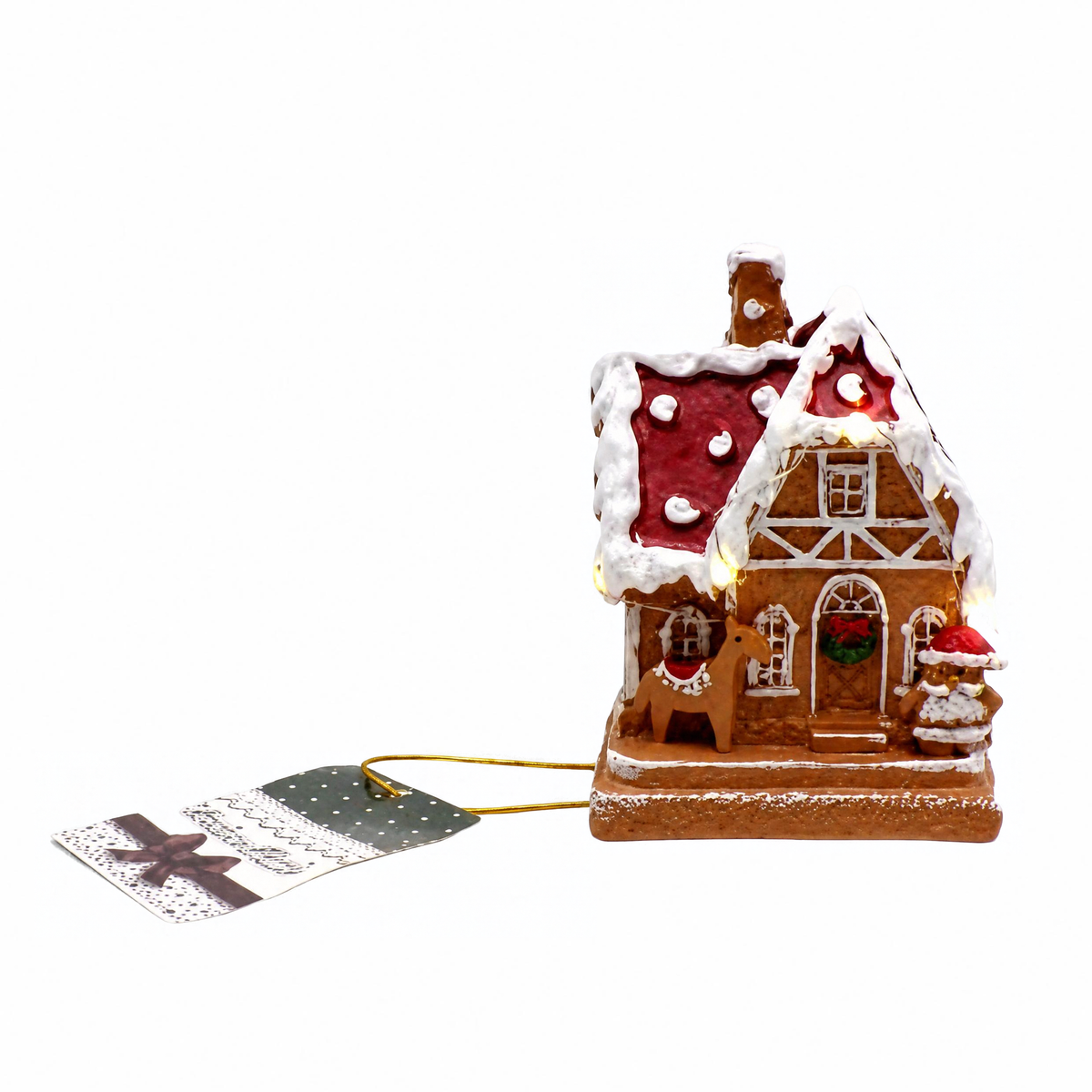 Casetta in poliresina con luci decorazione natalizia