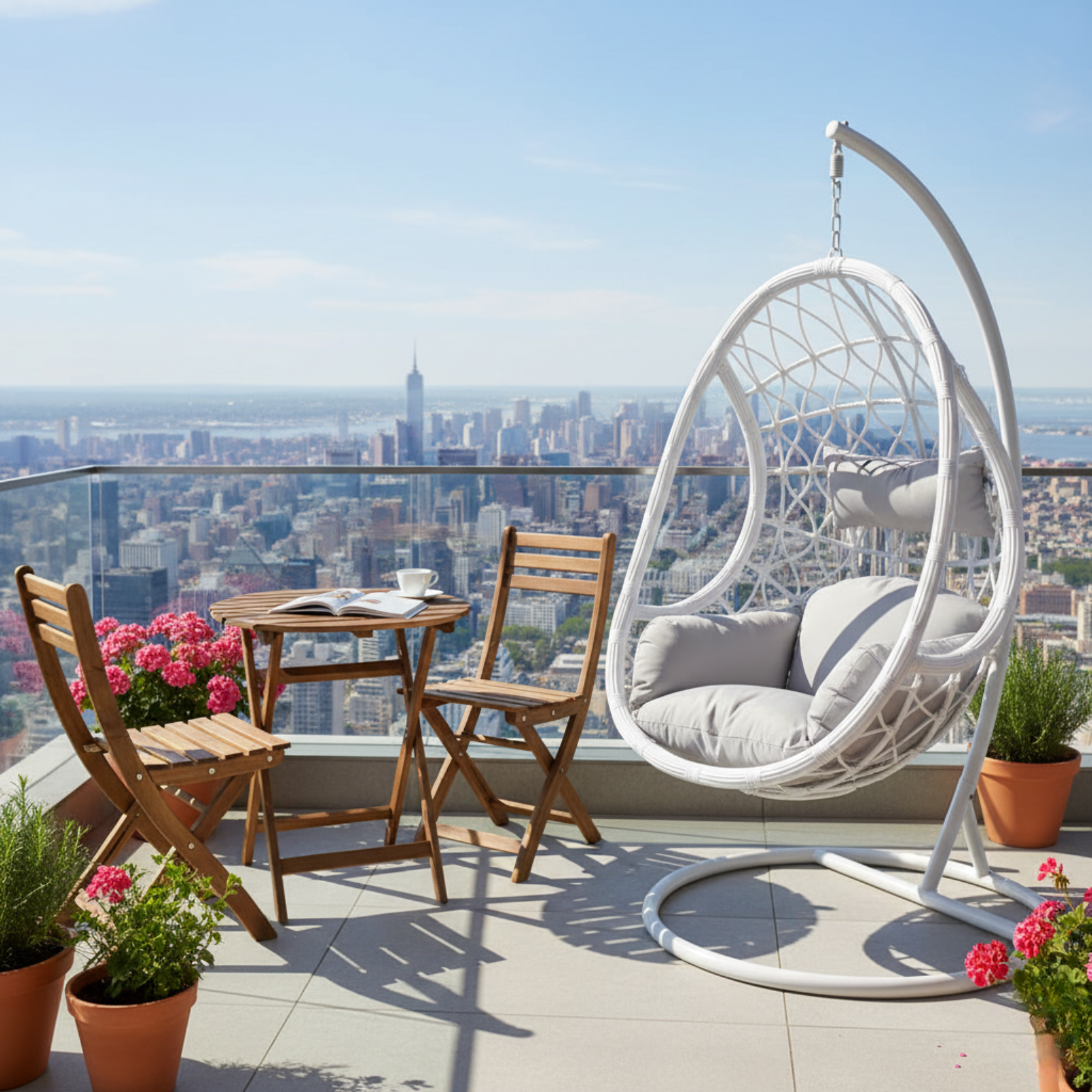 Dondolo sospeso struttura in metallo e seduta in wicker - Capraia