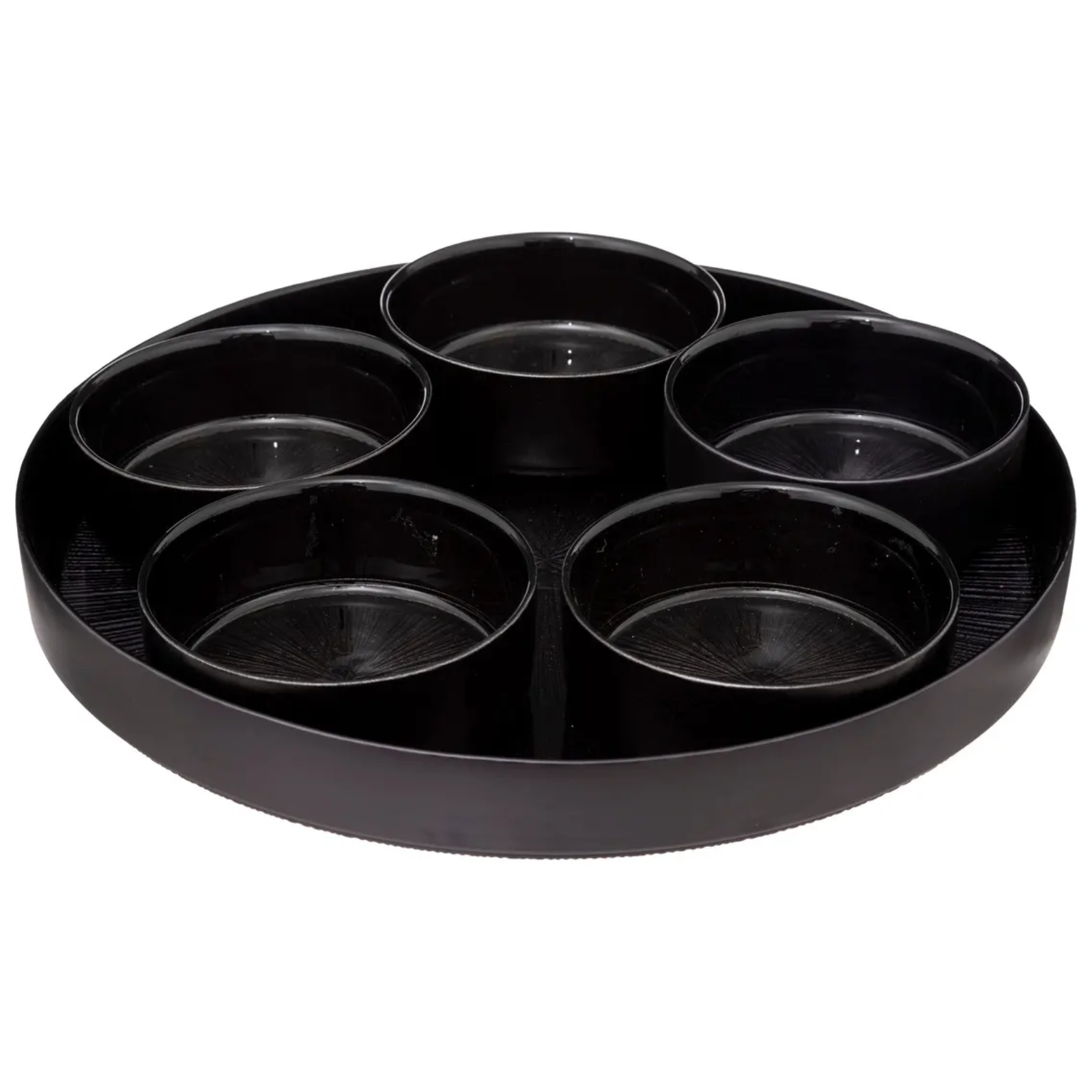 Set aperitivo 5pz in vetro nero con vassoio