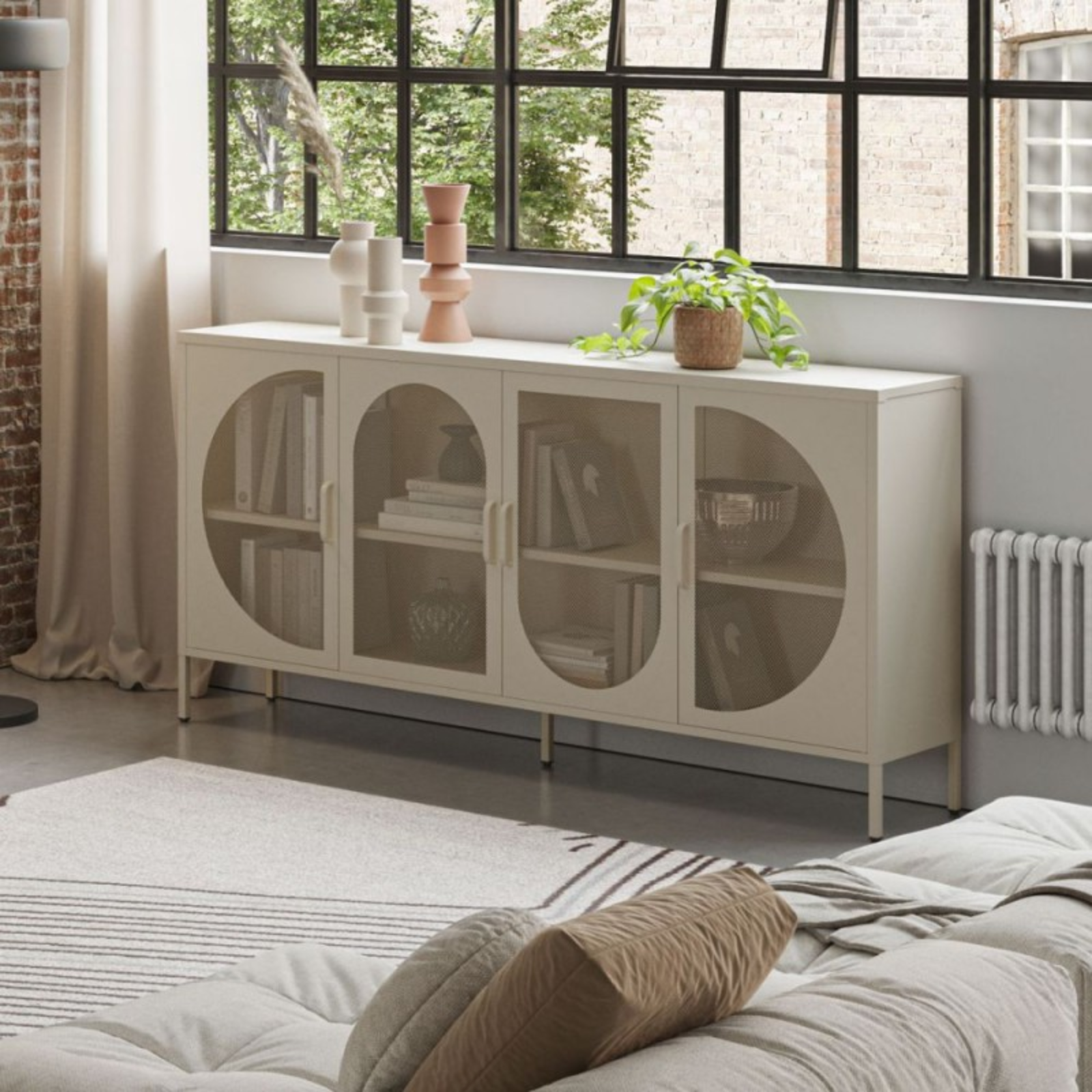 Credenza in metallo design moderno 4 ante color crema da soggiorno - Tania