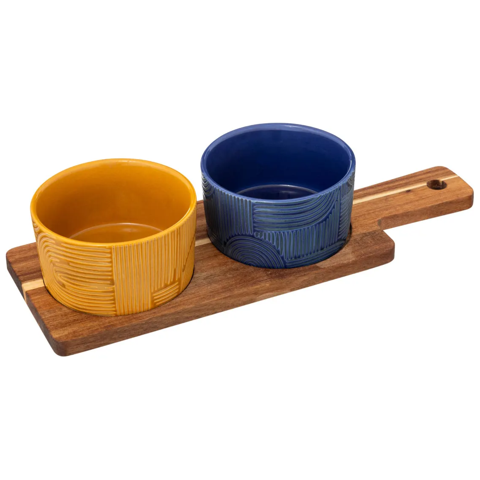 Set aperitivo 2pz in ceramica e supporto in legno