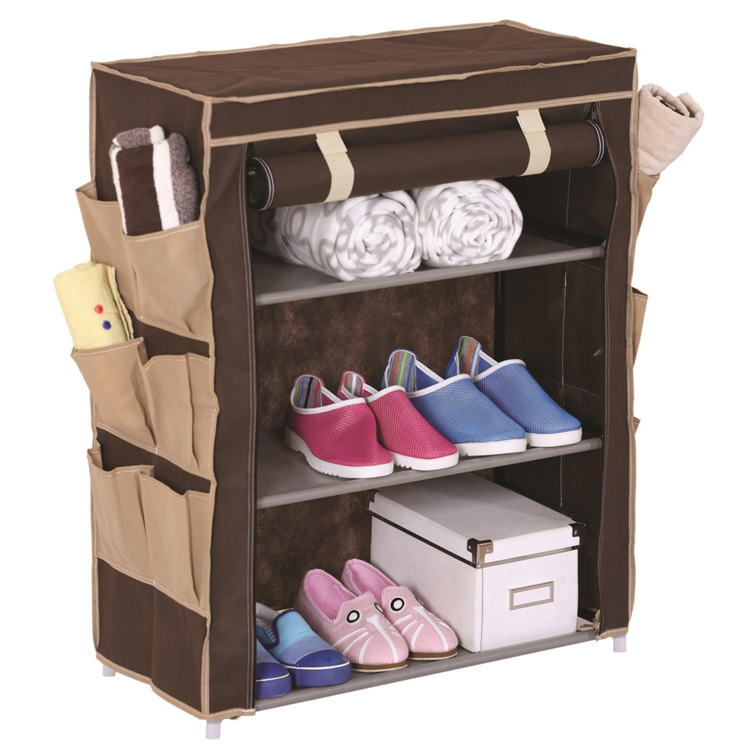 Scarpiera multiuso struttura in acciaio e rivestimento in tnt con 12 tasche laterali - Brix
