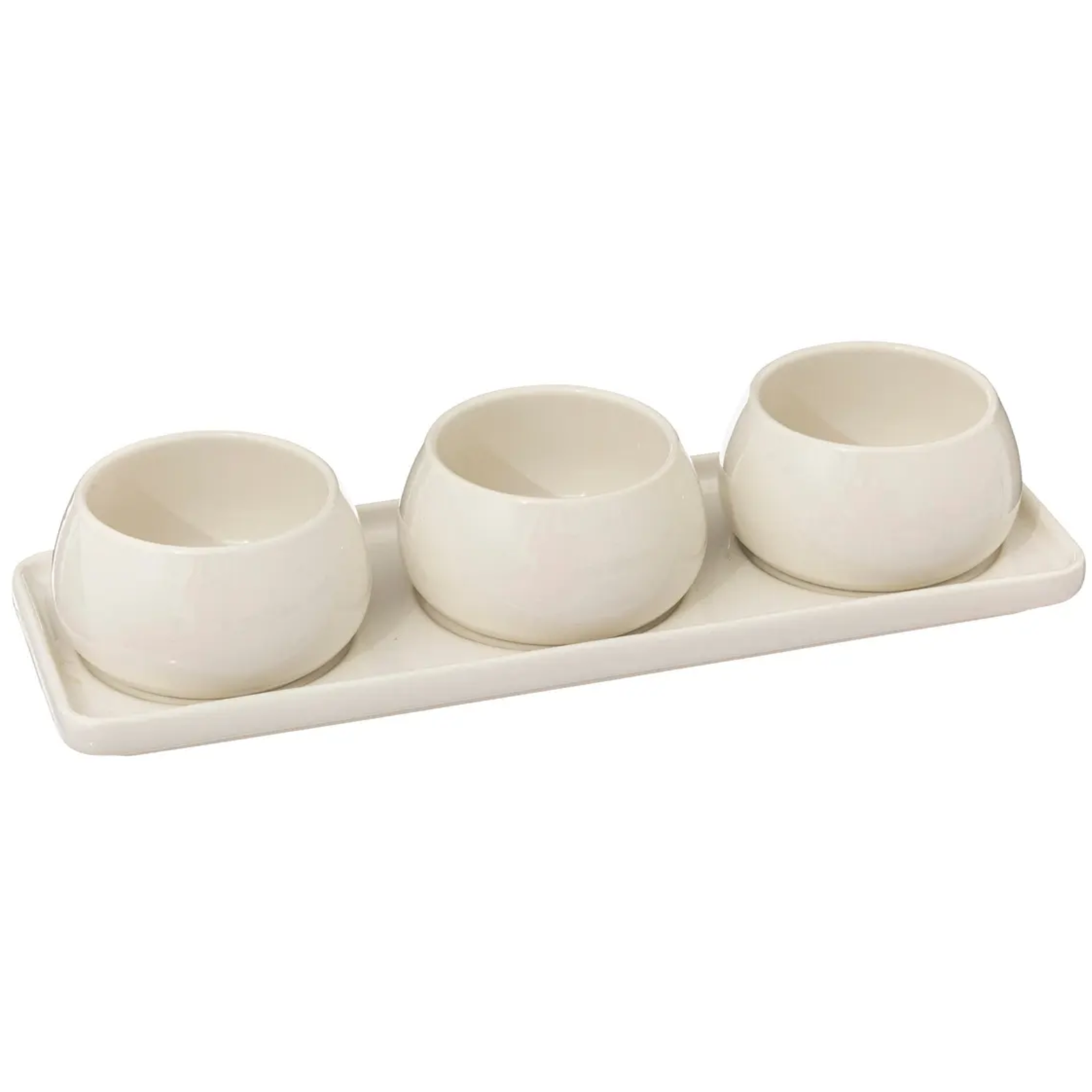 Set aperitivo 3pz in ceramica bianca con supporto