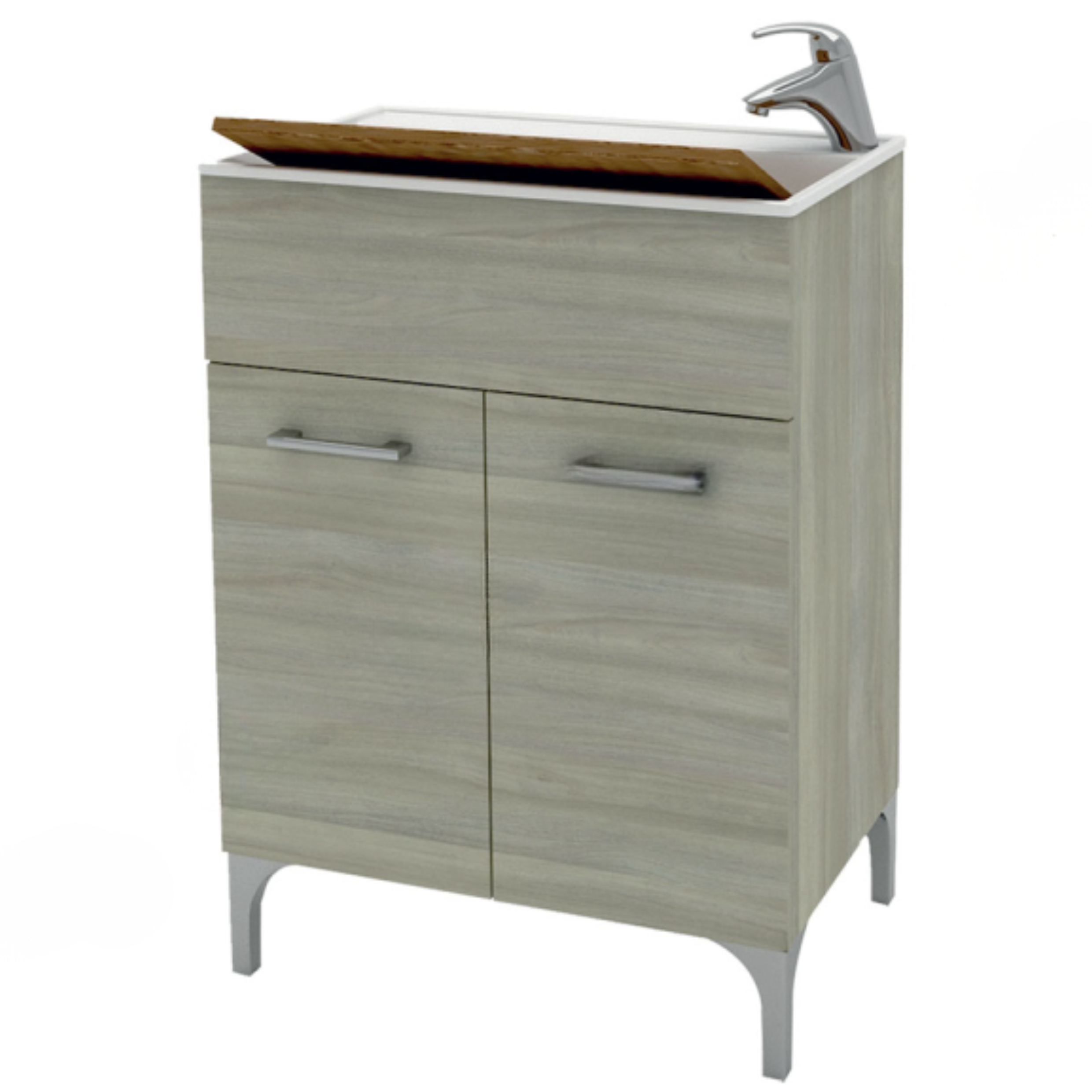 Mobile bagno lavatoio in mdf idrofugo con 2 ante e maniglie - Savi rovere grigio