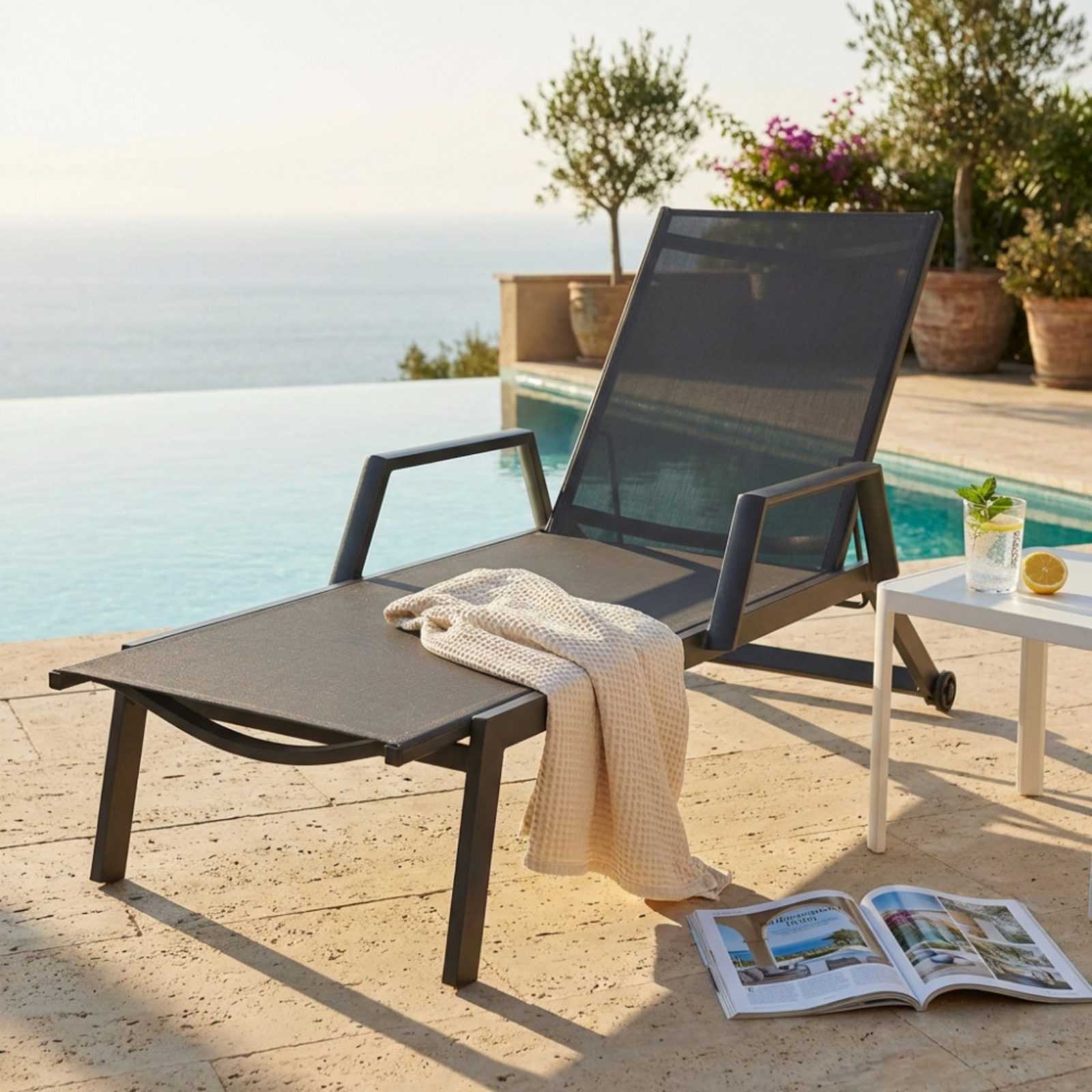 Lettino prendisole impilabile in alluminio e textilene 2x1 - Barinis