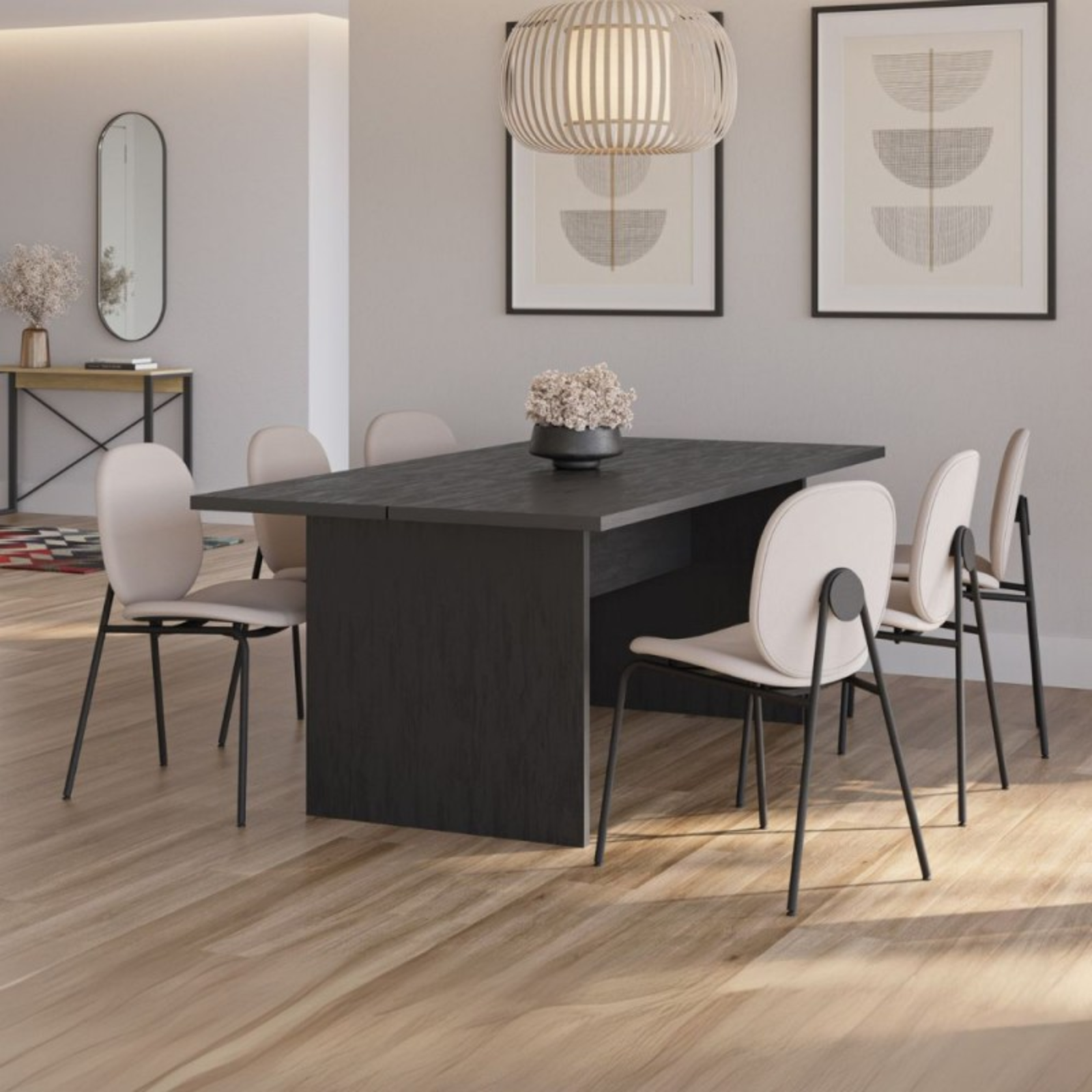 Tavolo da pranzo rettangolare fisso in melaminico color nero 200x100 cm - Loana