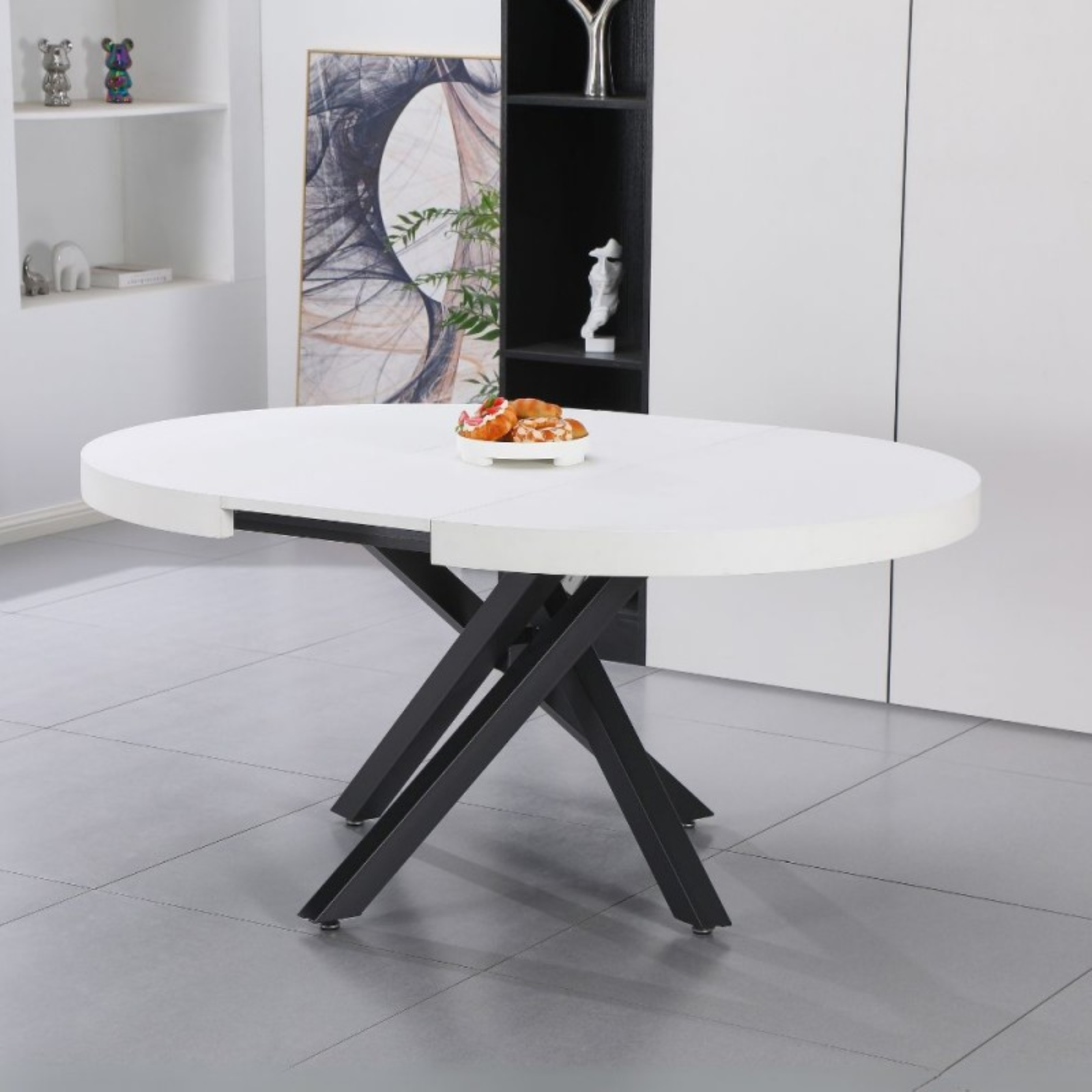 Tavolo da pranzo rotondo allungabile piano in mdf bianco e base in metallo - Ravem