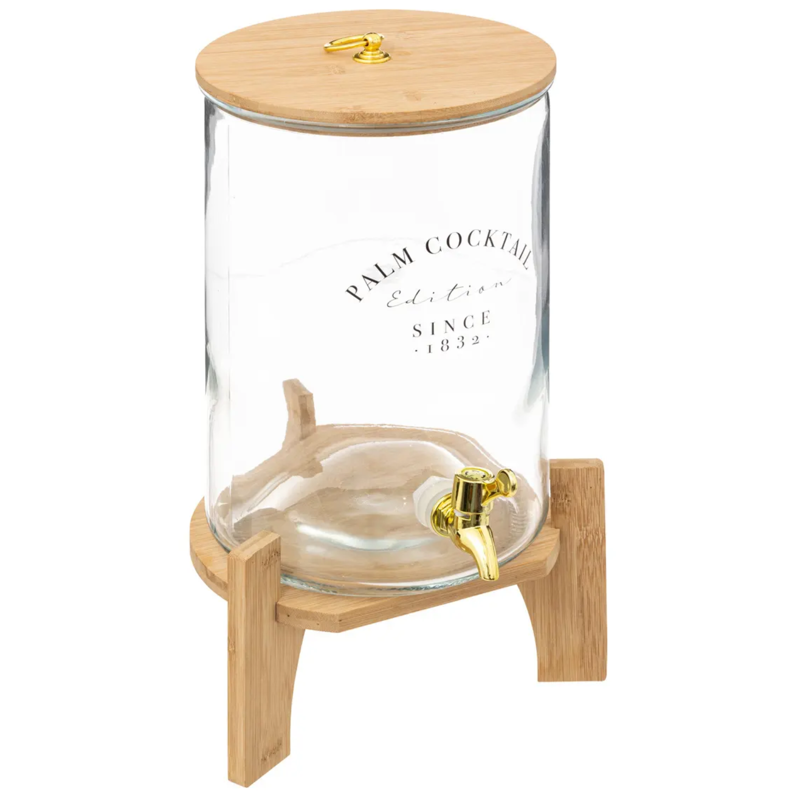 Dispenser in vetro con rubinetto 8 lt in con supporto in bambù