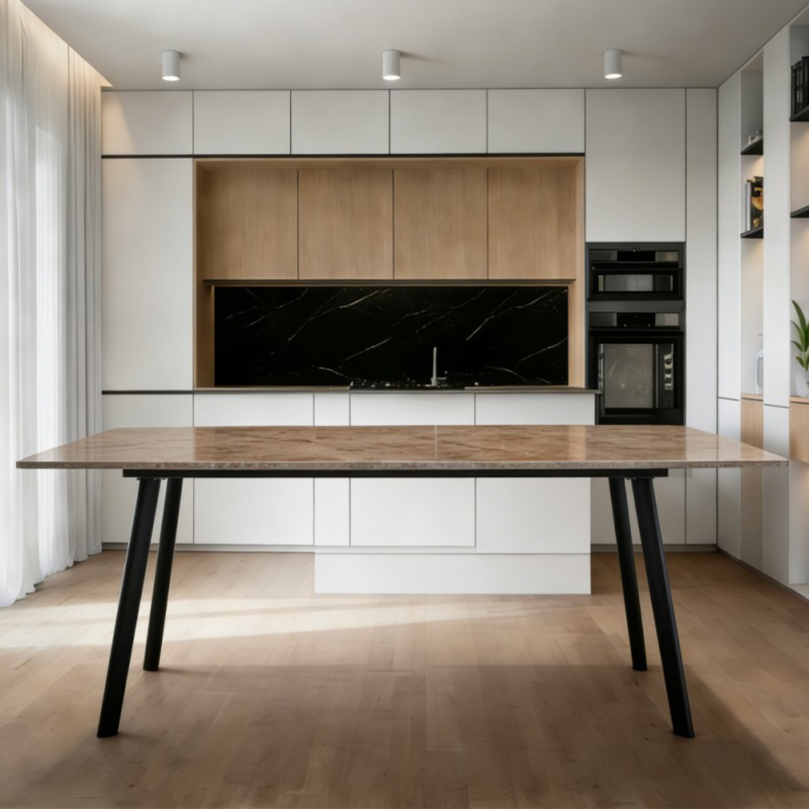 Tavolo da pranzo piano in ceramica effetto marmo gambe in metallo 180x90 cm- Imperial