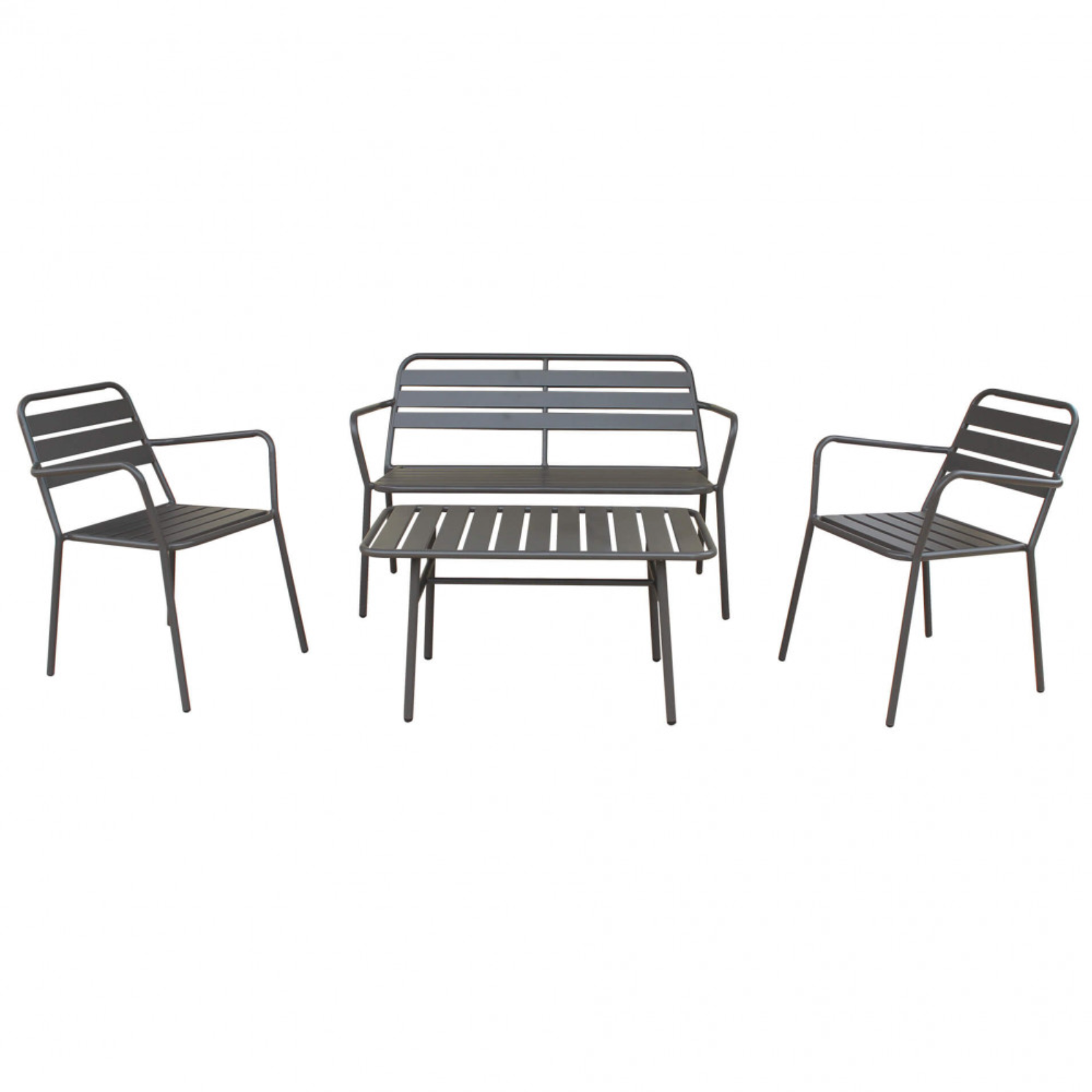 Salottino da esterno design moderno a doghe in metallo taupe 4 posti - Bristol