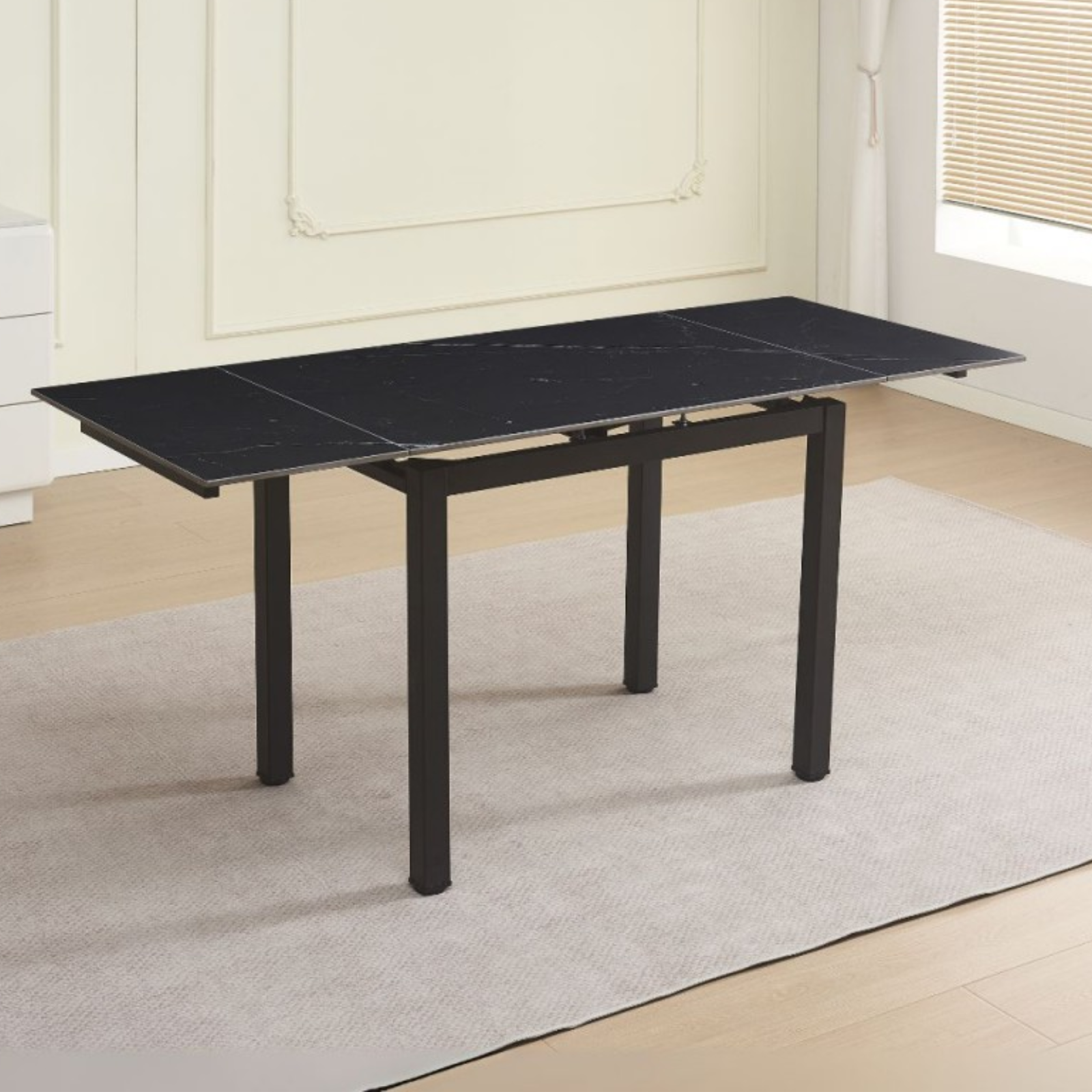 Tavolo da pranzo allungabile piano in ceramica effetto marmo struttura in metallo 100/170x70 cm - Kioto