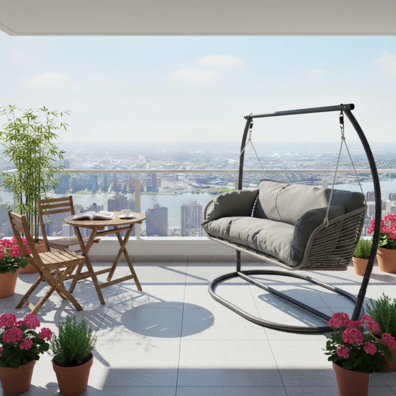 Dondolo sospeso 2 posti struttura in metallo nero seduta in wicker - Glow