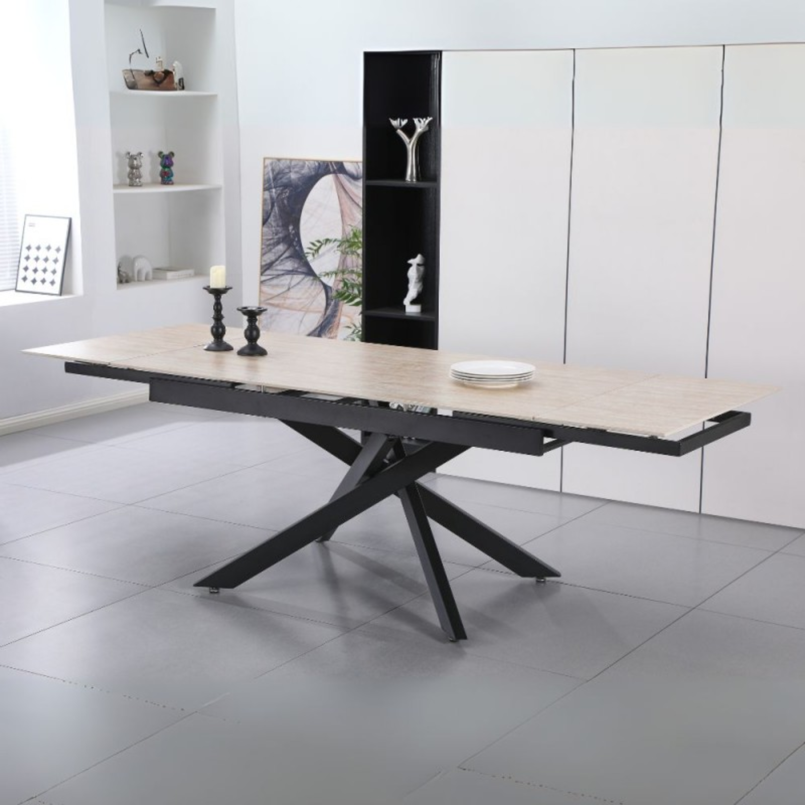 Tavolo da pranzo allungabile piano in ceramica effetto marmo 160/240x90 cm - Trvia