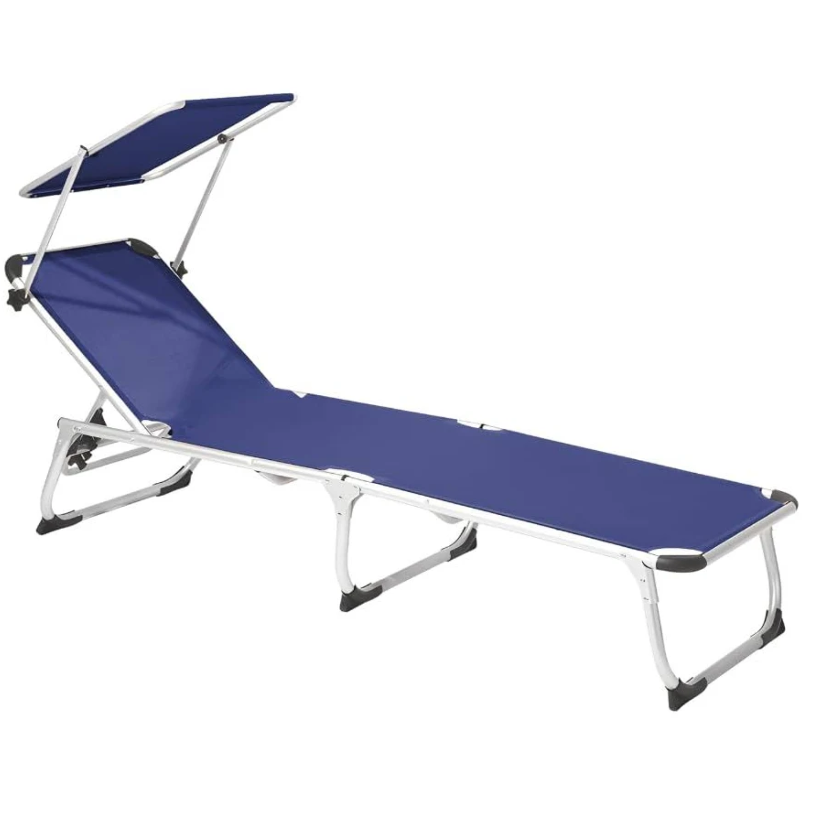 Lettino prendisole in alluminio e textilene blu con parasole - Papilo