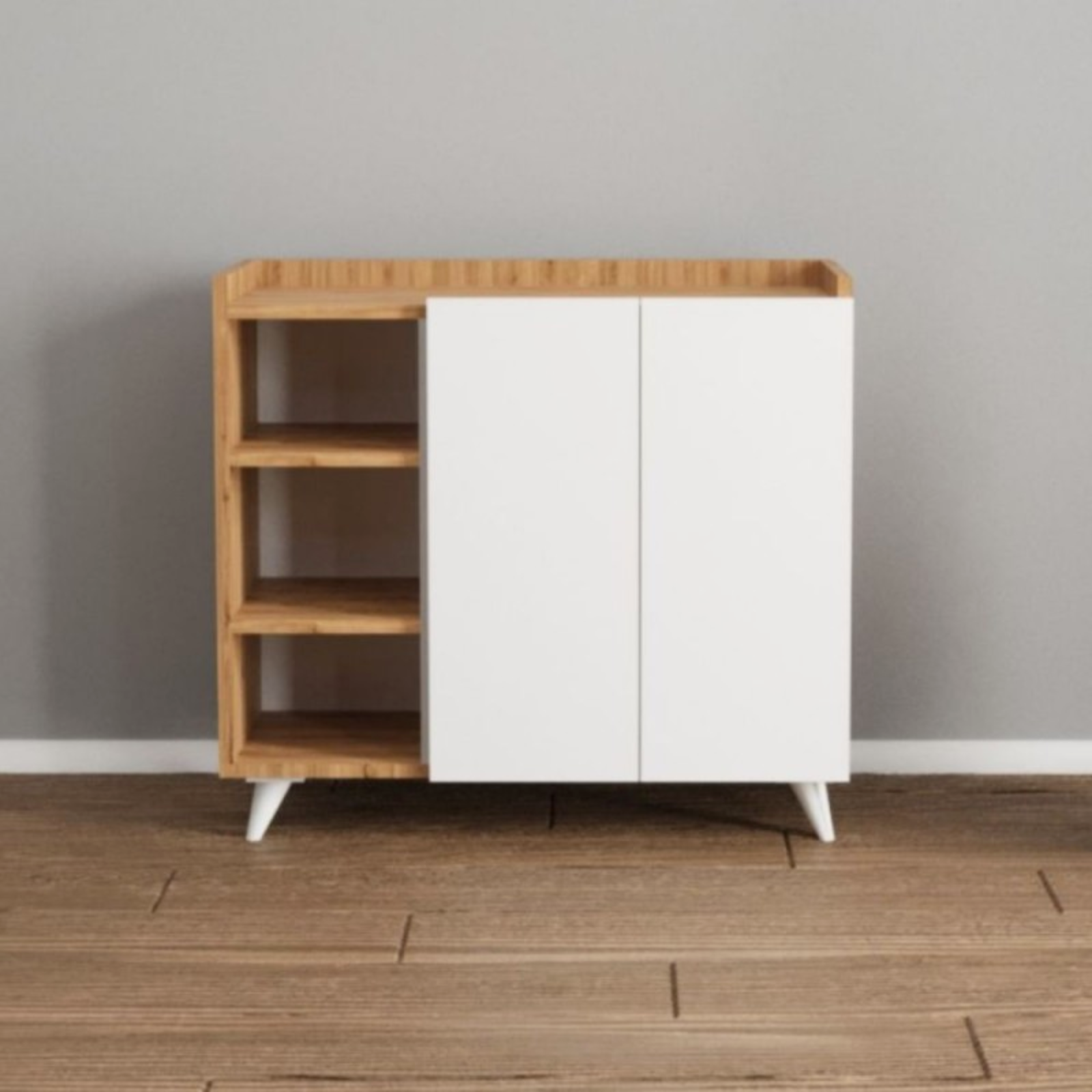Madia moderna con vani a giorno e ante bianco e rovere - Alari