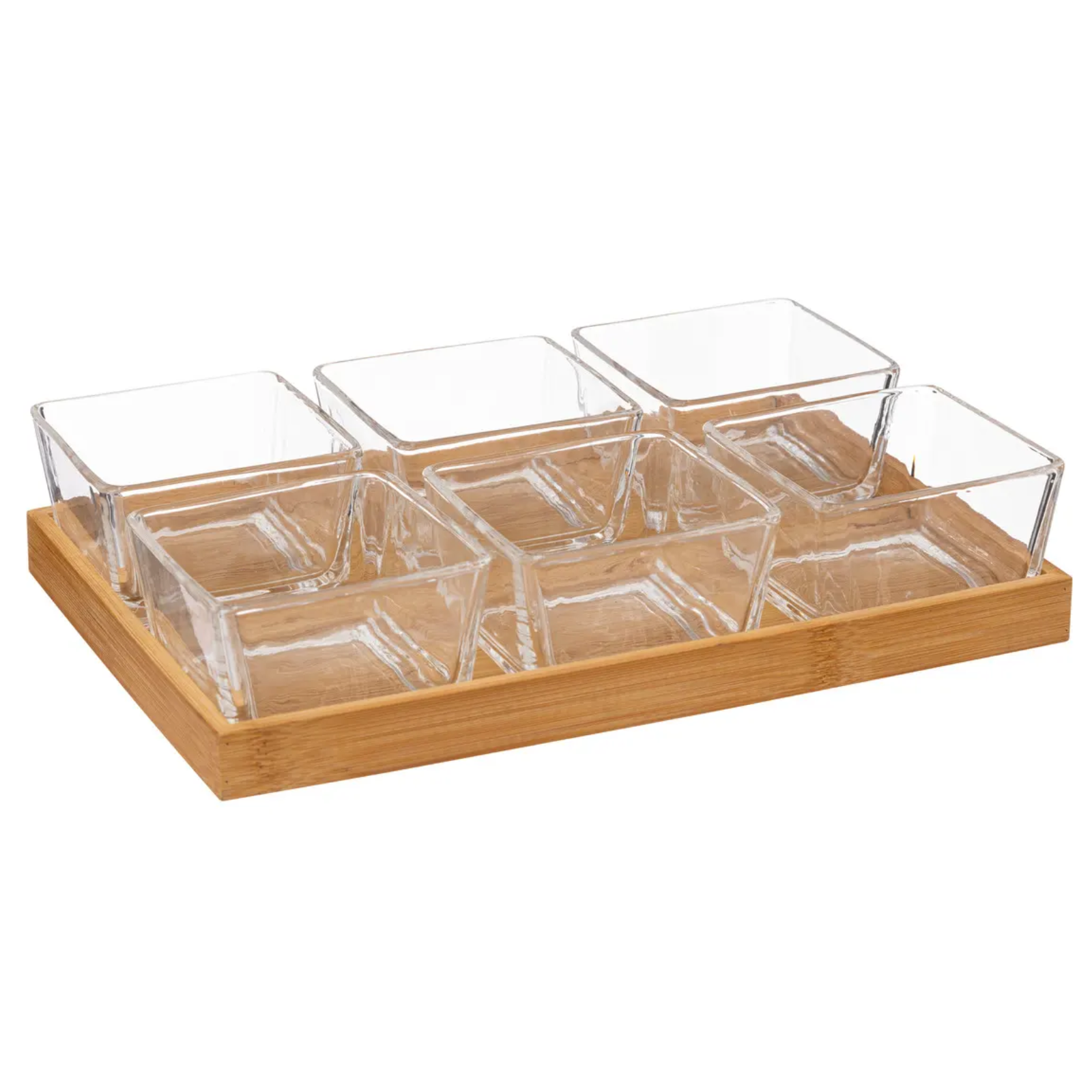 Set aperitivo 6 pz in vetro con supporto in bambù