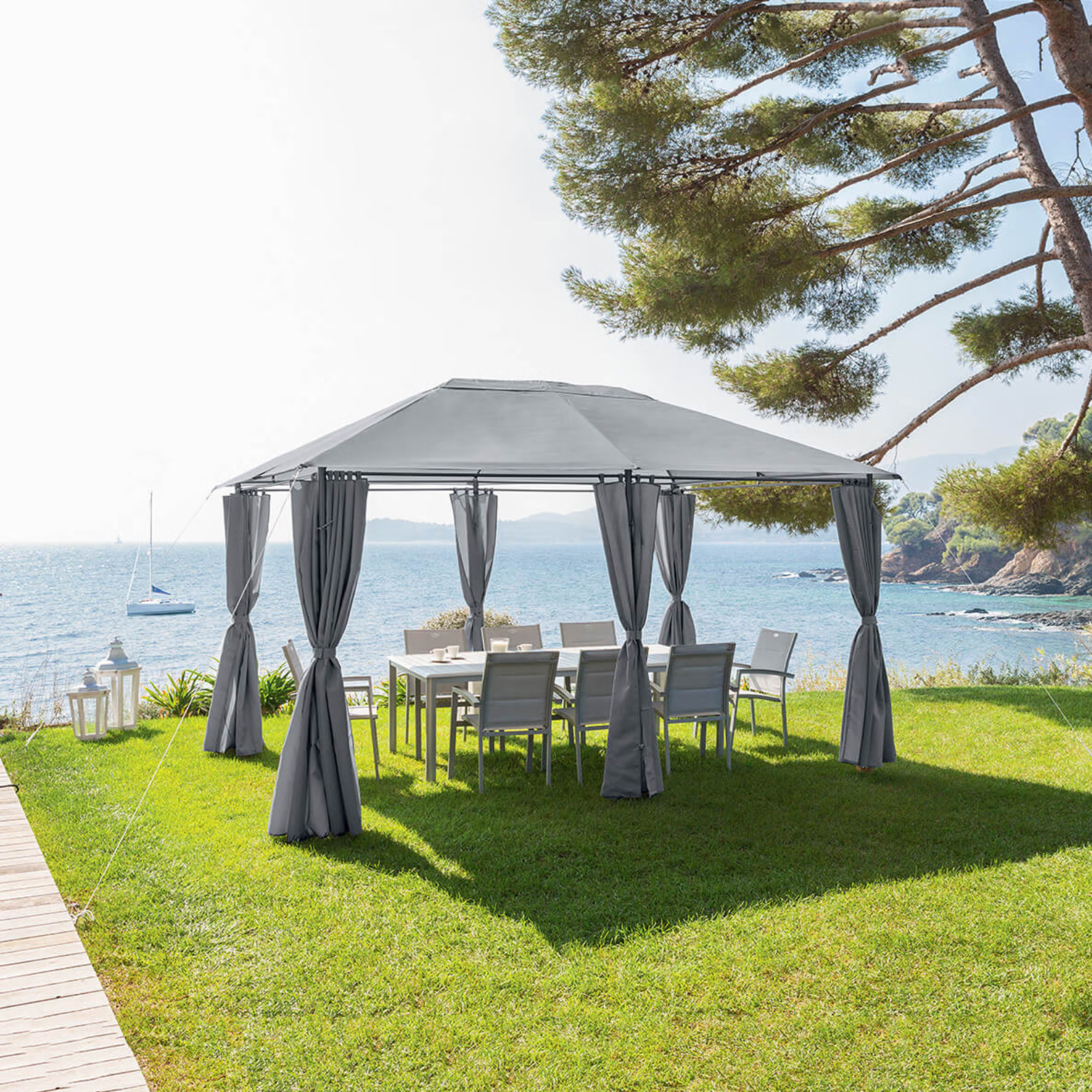 Gazebo rettangolare in acciaio e telo in poliestere grigio 4x3 m - Santorini