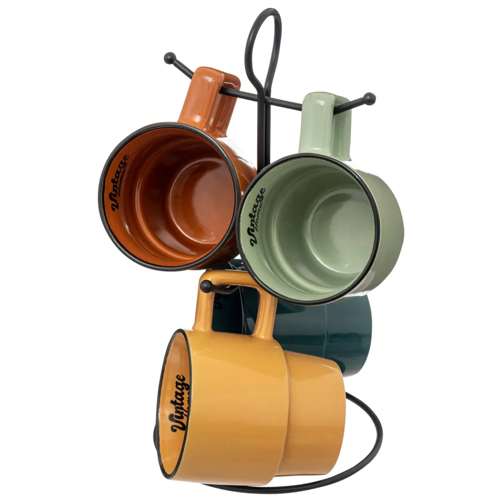 Set 4 tazze da caffè in porcellana con supporto in metallo
