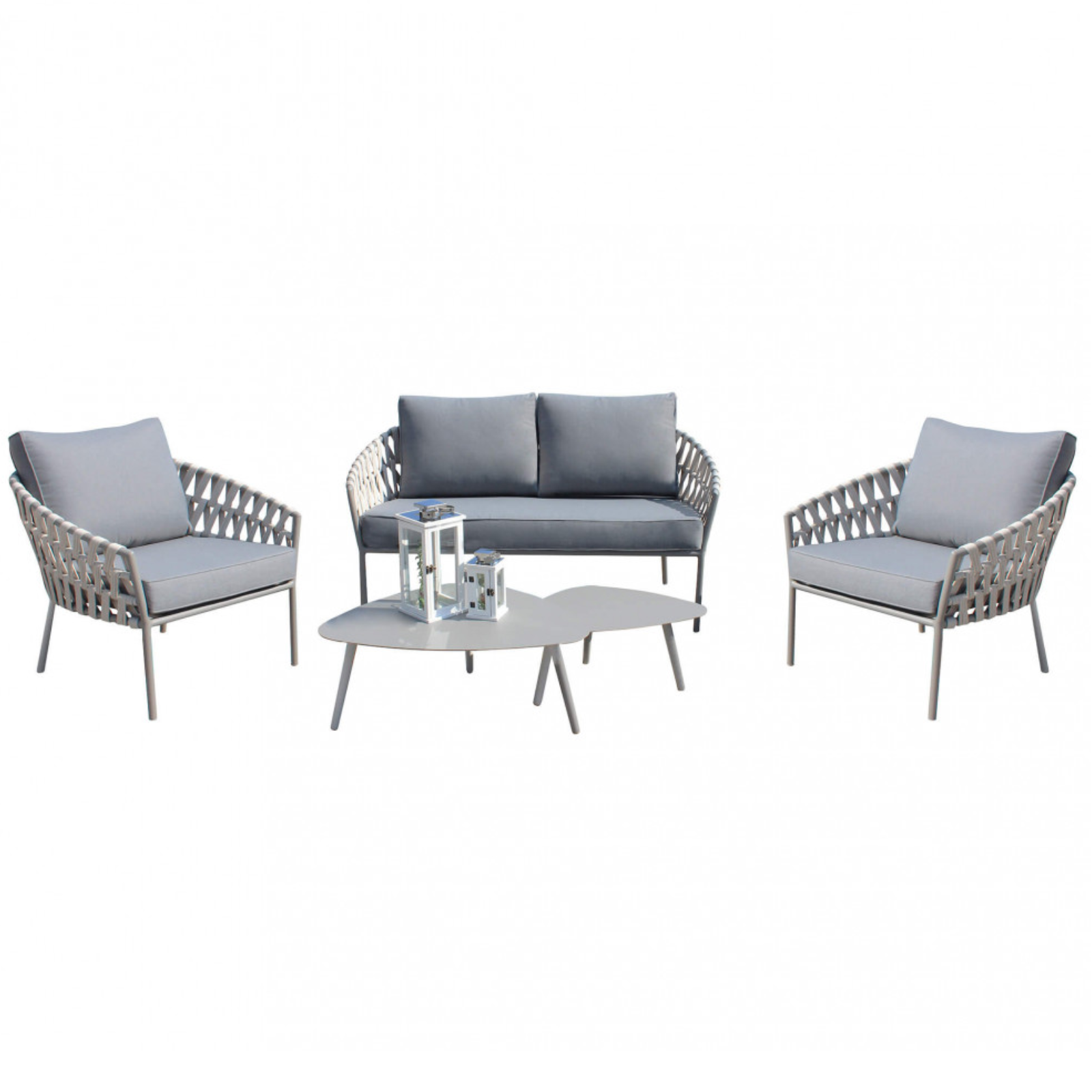 Salottino da esterno struttura in alluminio con corda piatta 4 posti - Hampton