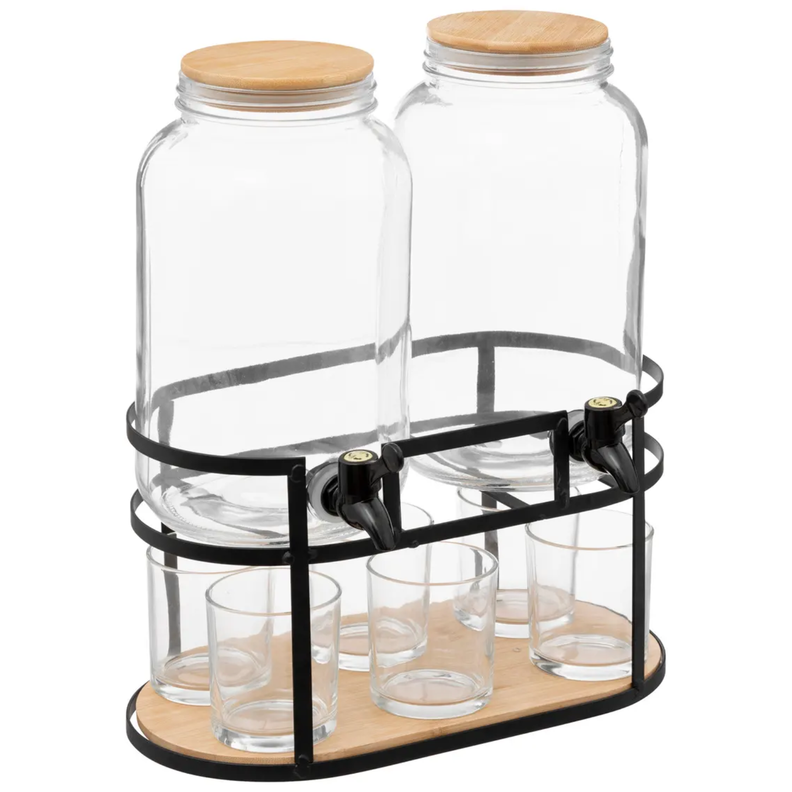 Dispenser in vetro con rubinetto 3,3 lt e 6 bicchieri in vetro