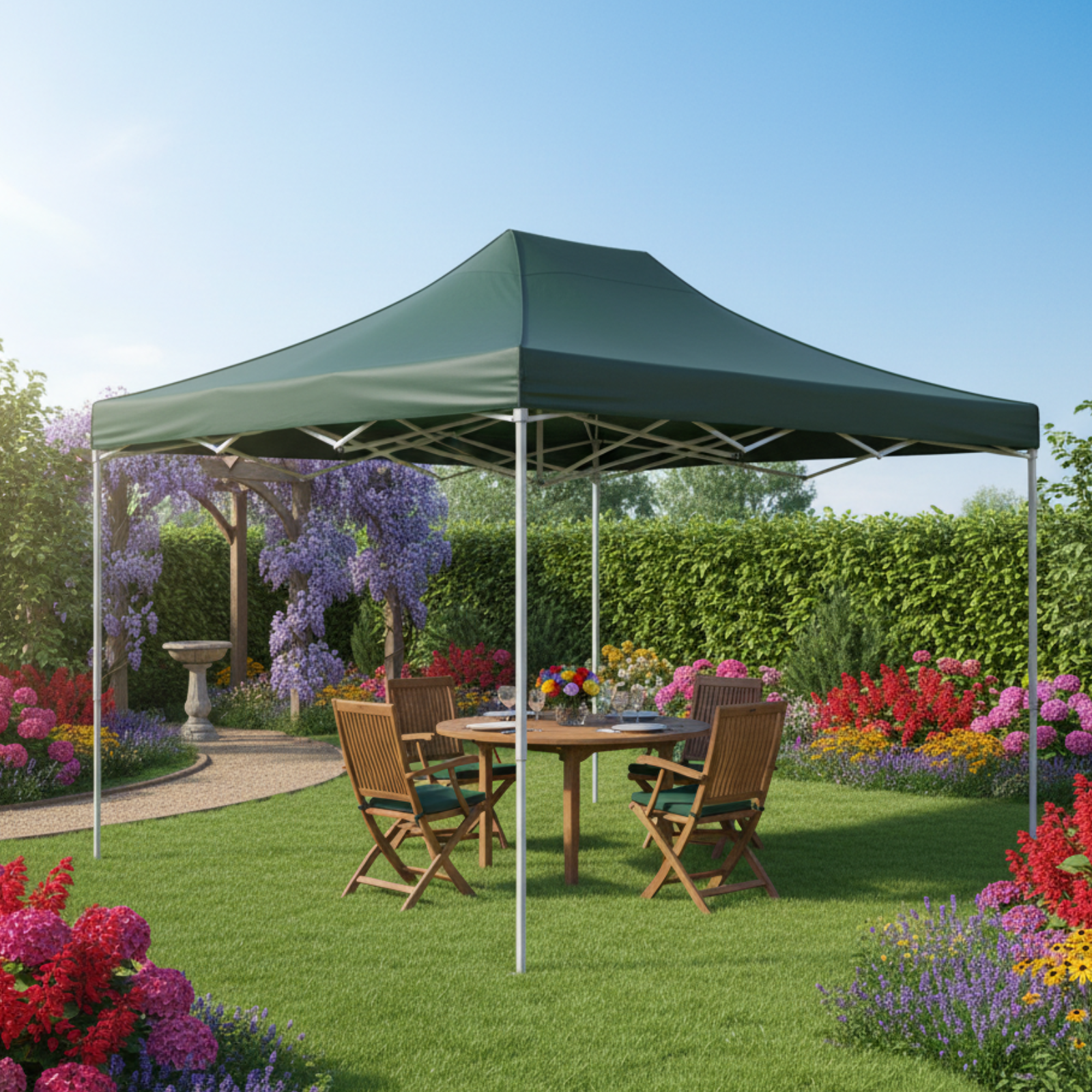 Gazebo pieghevole 3x4,5 mt struttura in metallo telo in poliestere verde - Party