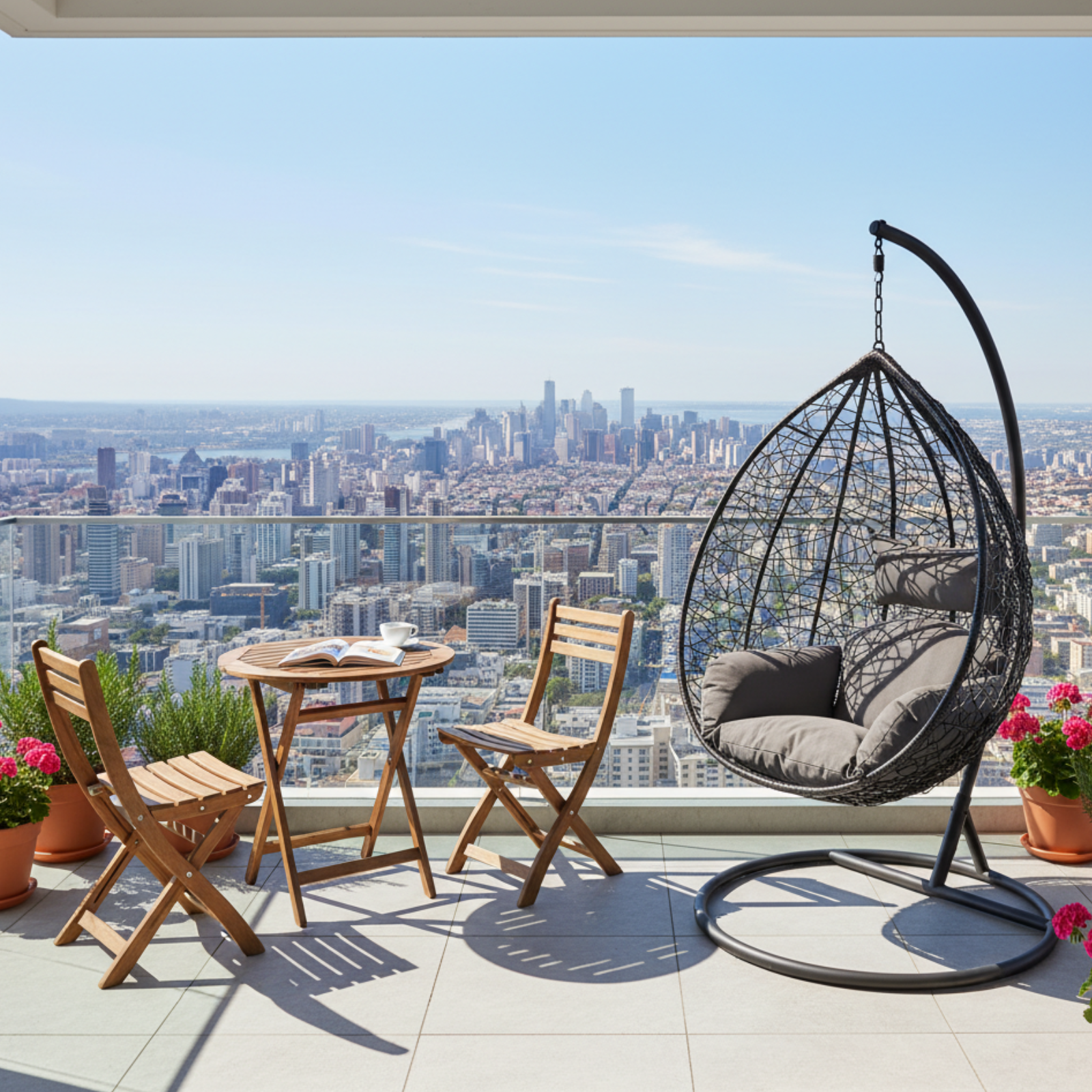 Poltrona a dondolo sospesa struttura in metallo seduta in wicker nero - GIglio