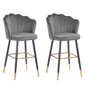 Sgabello alto con schienale da cucina o bar Grigio con gambe color nero e terminali dorati