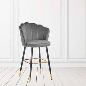 Sgabello alto con schienale da cucina o bar Grigio con gambe color nero e terminali dorati