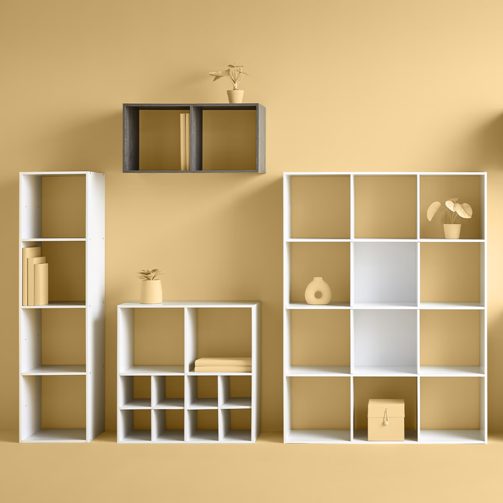 Libreria salvaspazio 4 scomparti effetto rovere grigio in legno - Modul