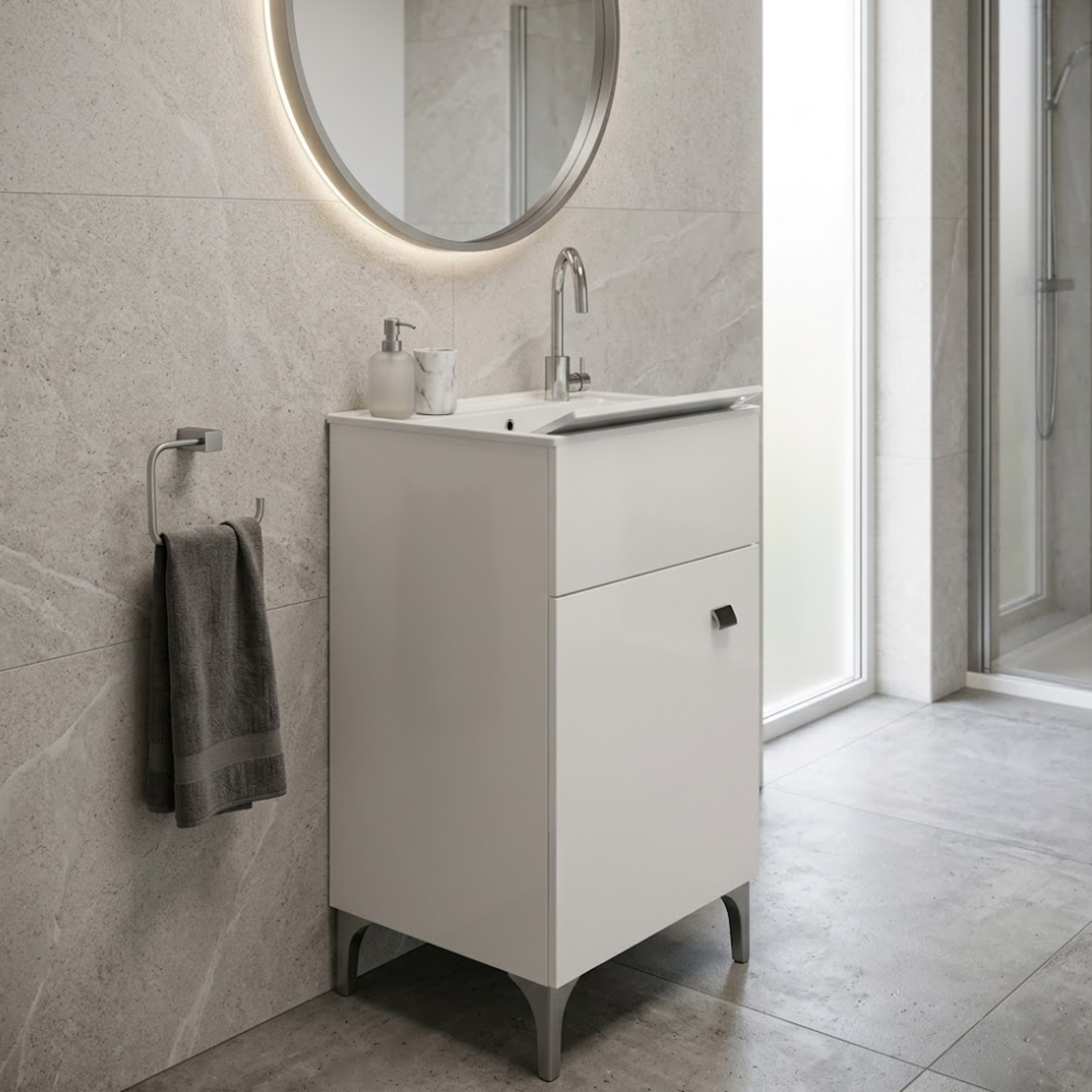 Mobile Bagno con anta singola in laminato con vasca in polipropilene -Savi