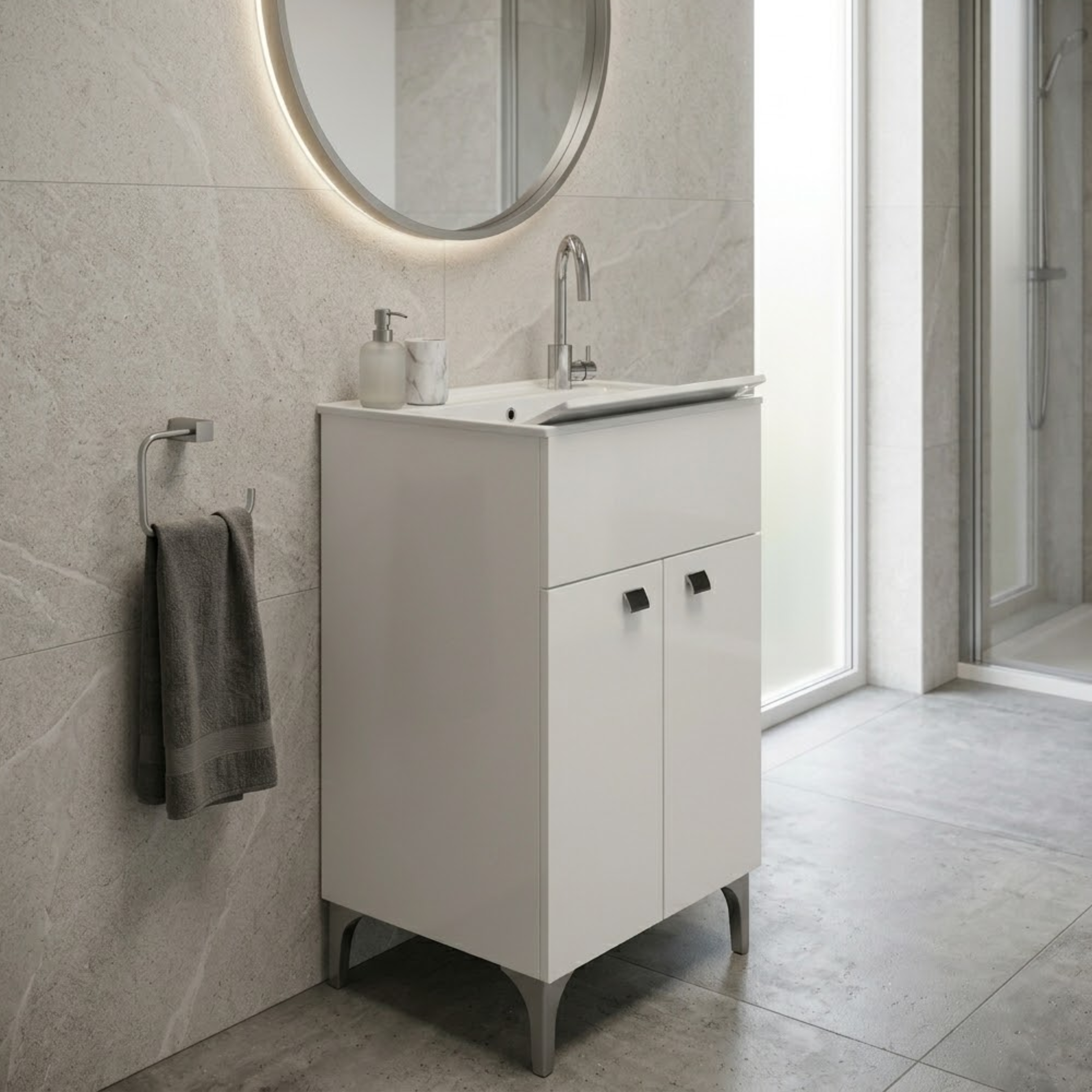 Mobile lavatoio bagno in laminato idrofugo bianco lucido 50x50x83 cm - Savi Lucido
