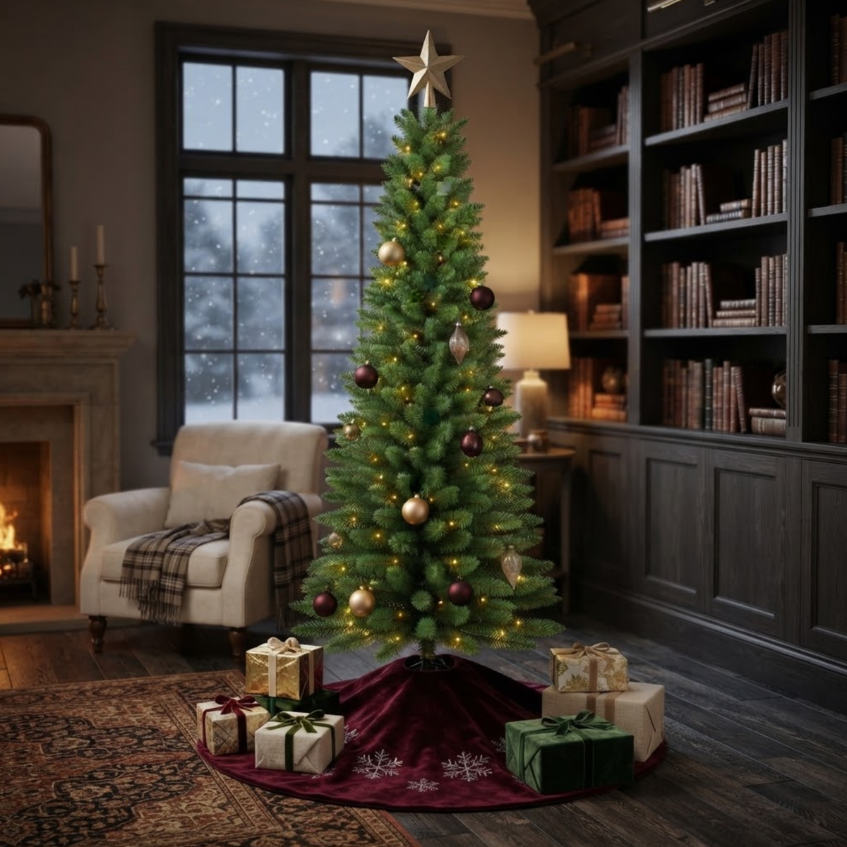 Albero di natale slim verde in PVC con luci led integrate bianco caldo - Silvestre