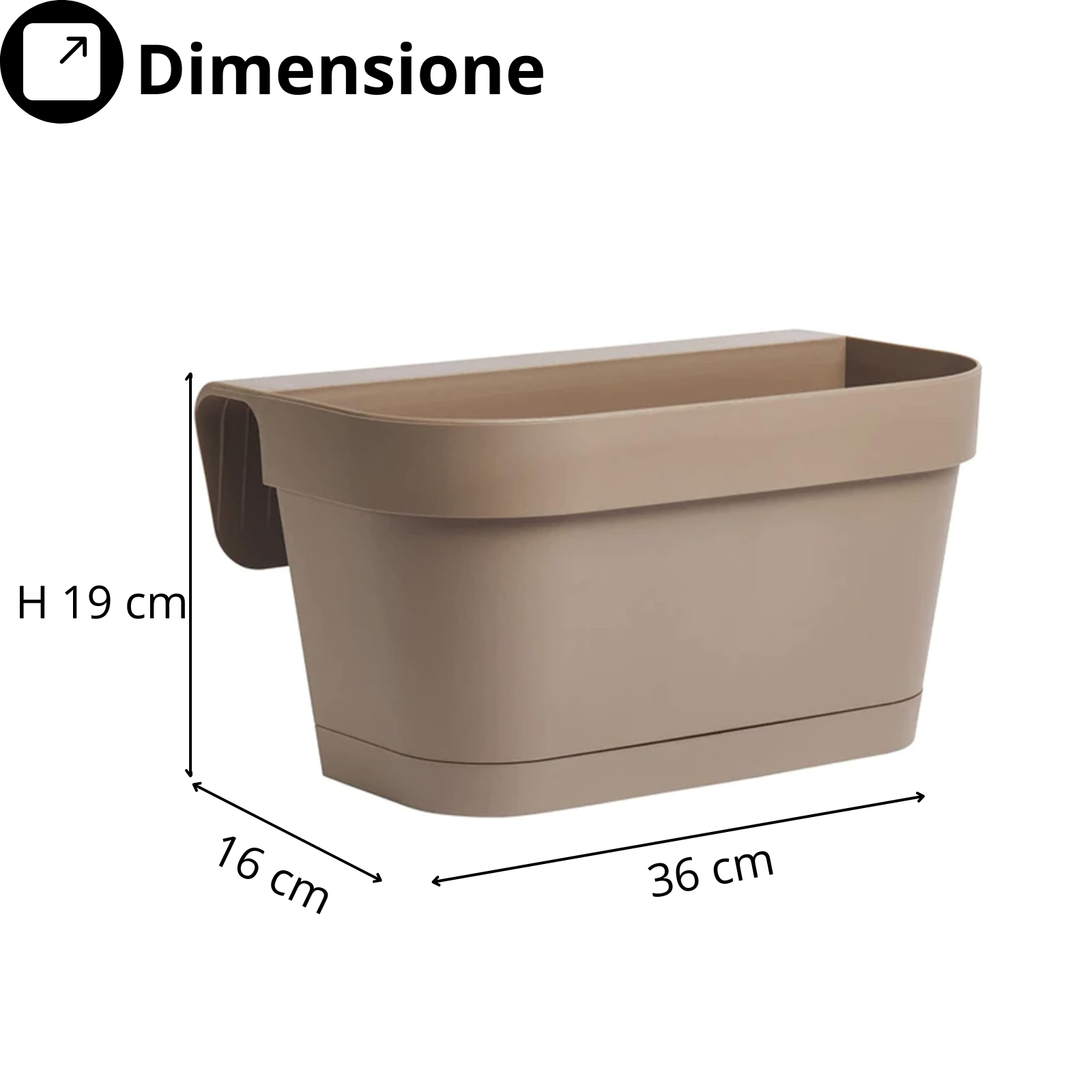 Set 2 Pz Vaso balconiera in resina con sottovaso e distanziale da esterno