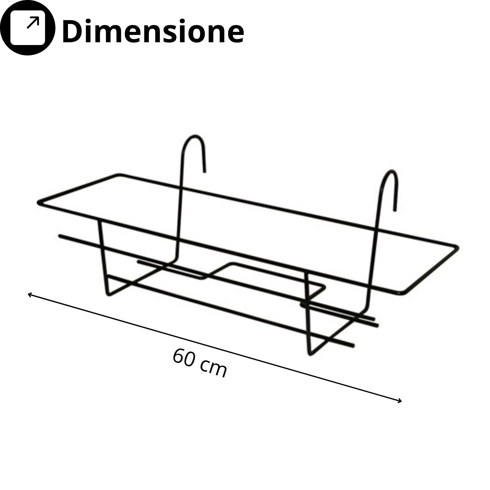 Balconiera in metallo fissa ideale per esterno,ringhere e balconi 40/50/60 cm