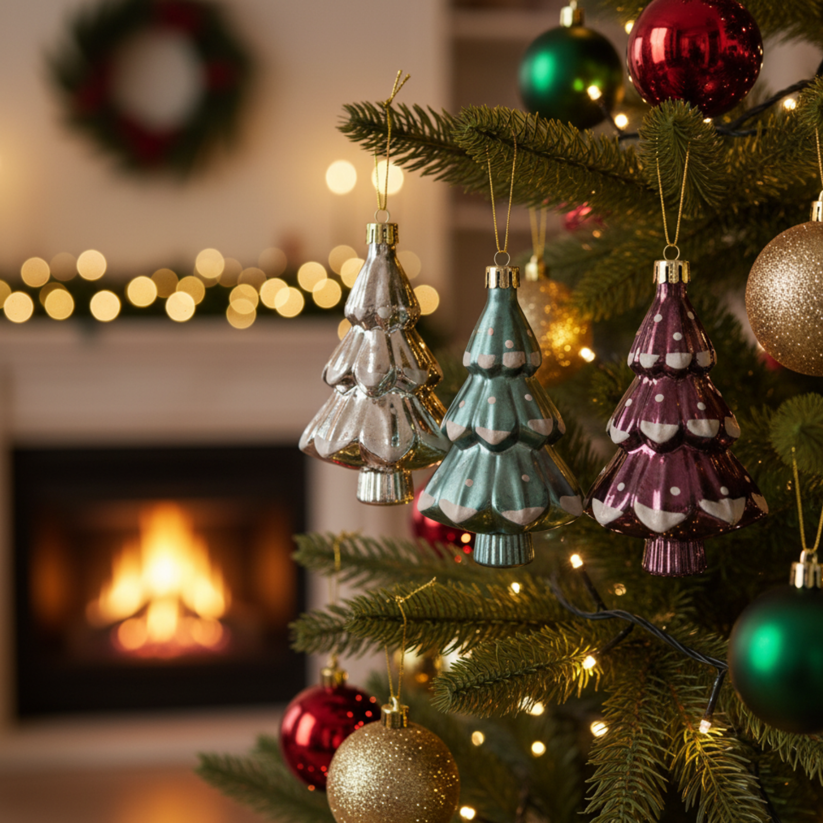 Set 3 Pz Pendagli per albero di natale alberello colorazione assortita