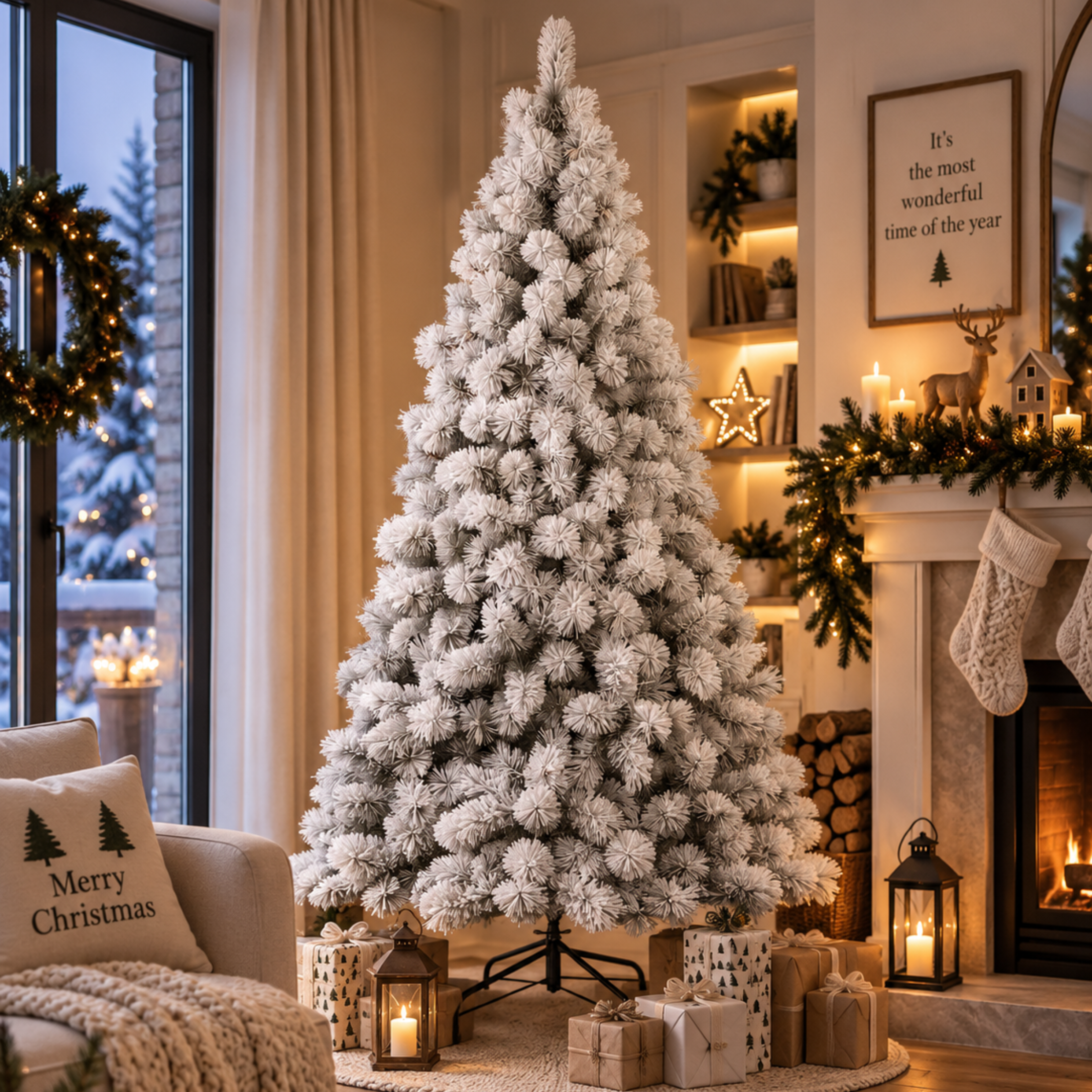 Albero di natale floccato in PVC apertura ad ombrello - Des Alpe