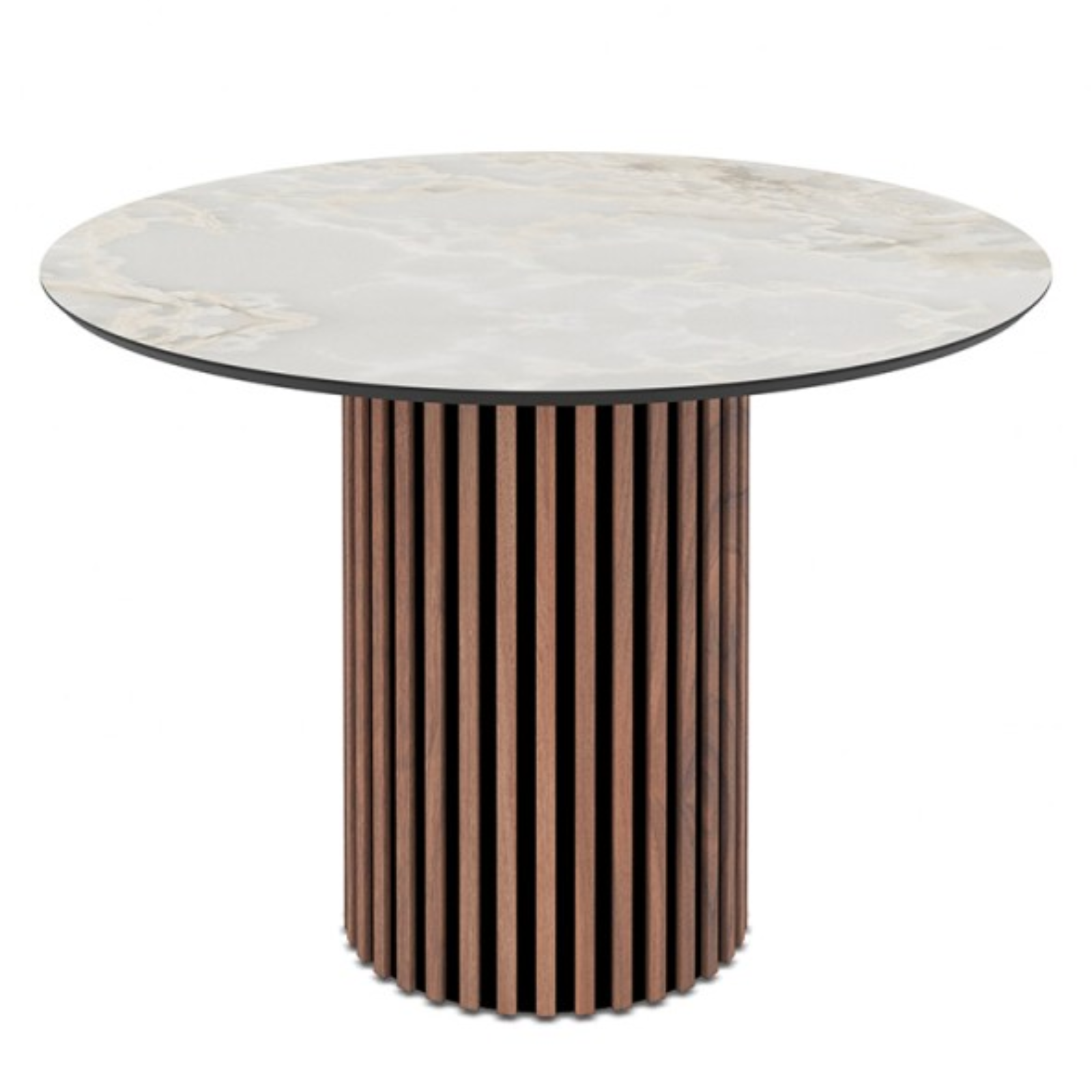 Tavolo rotondo piano in MDF base in legno cannettata design moderno ø110x76 cm - Olympus