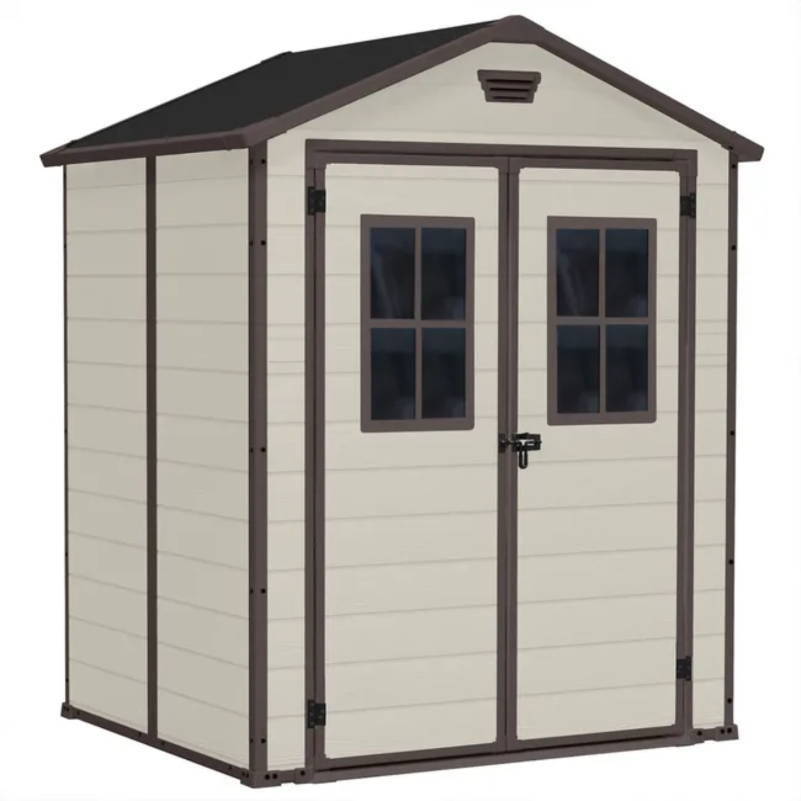 Casetta da giardino in resina beige con finestre frontali - Manor