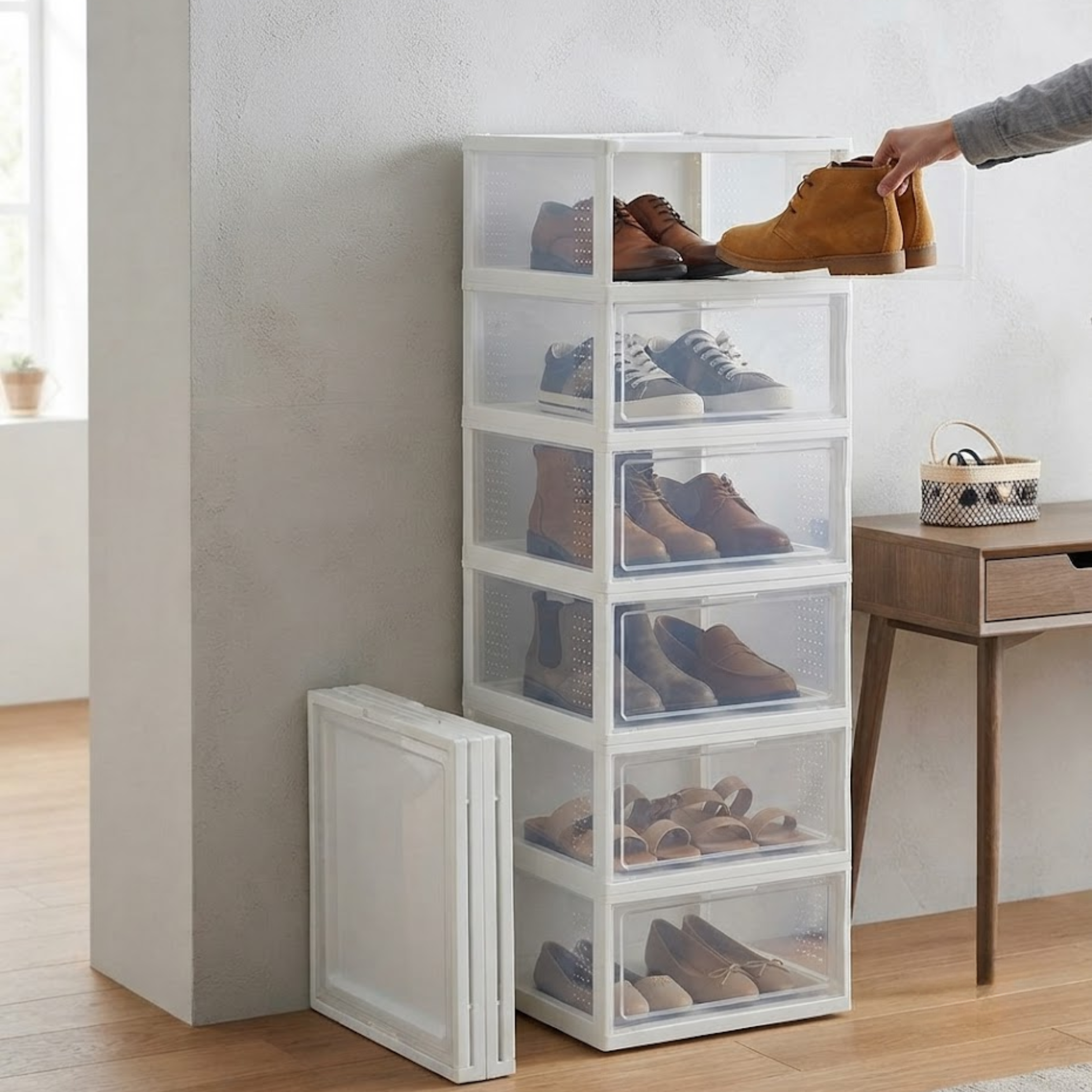Scarpiera pieghevole salvaspazio 6 ripiani bianco ideale per interno