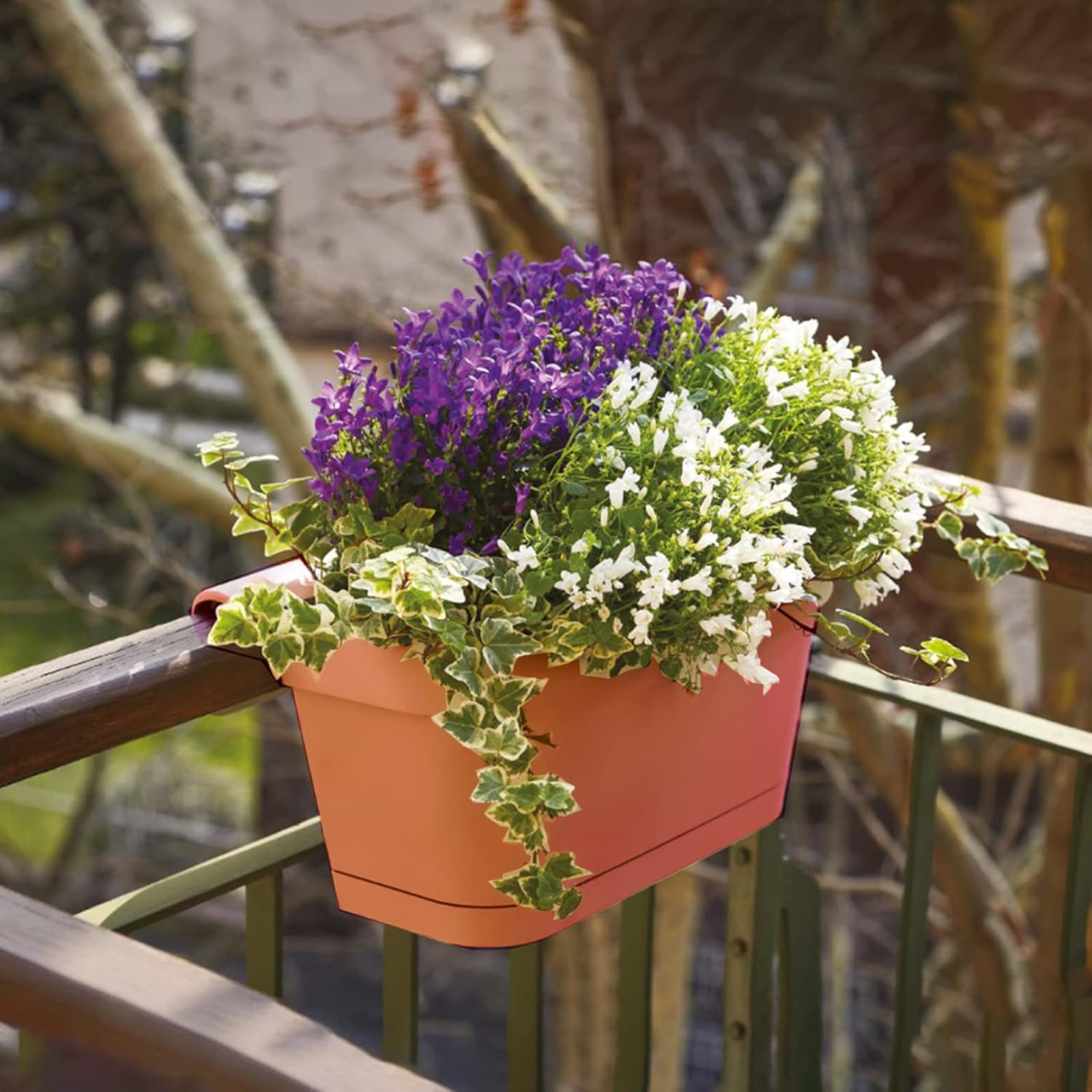 Set 2 Pz Vaso balconiera in resina con sottovaso e distanziale da esterno