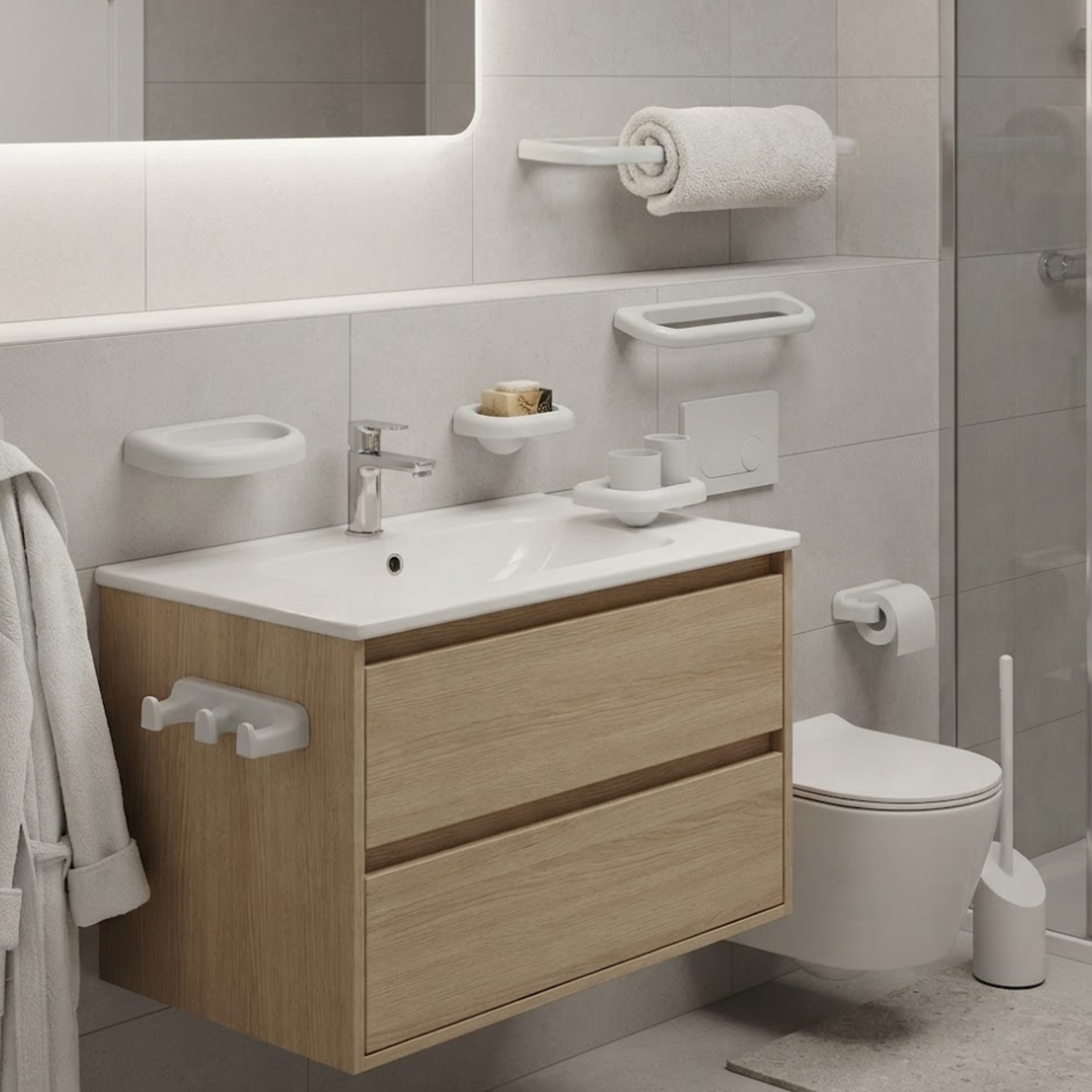 Set accessori bagno 9PZ in abs antigraffio bianco design moderno - Linea