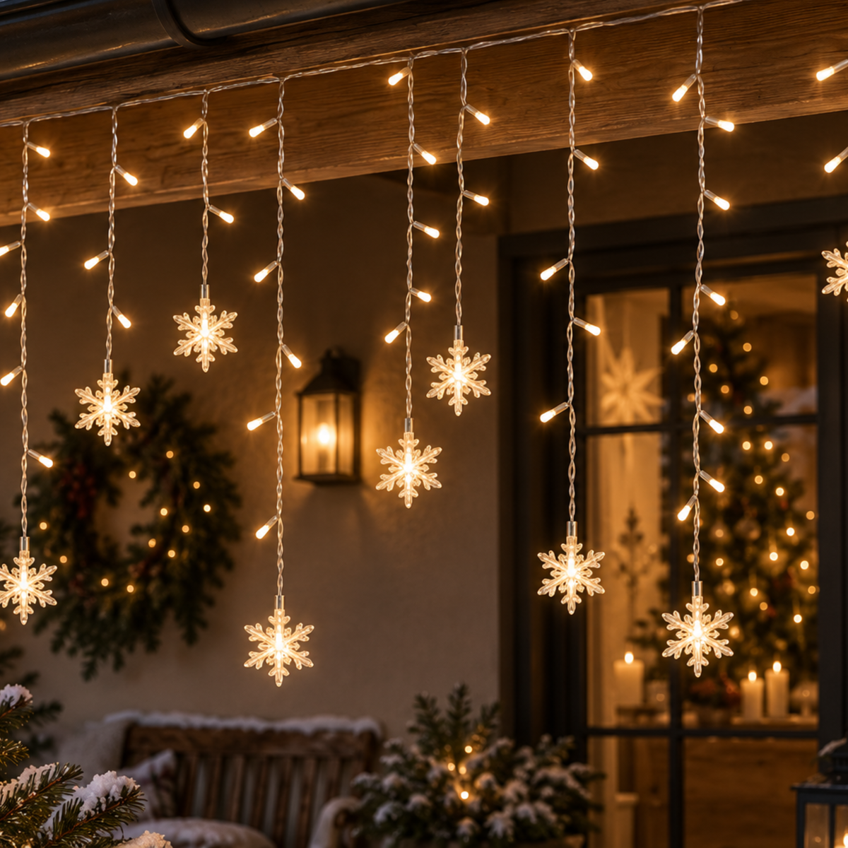 Tenda luminosa fiocco di neve 96 led per esterno 350x65 cm