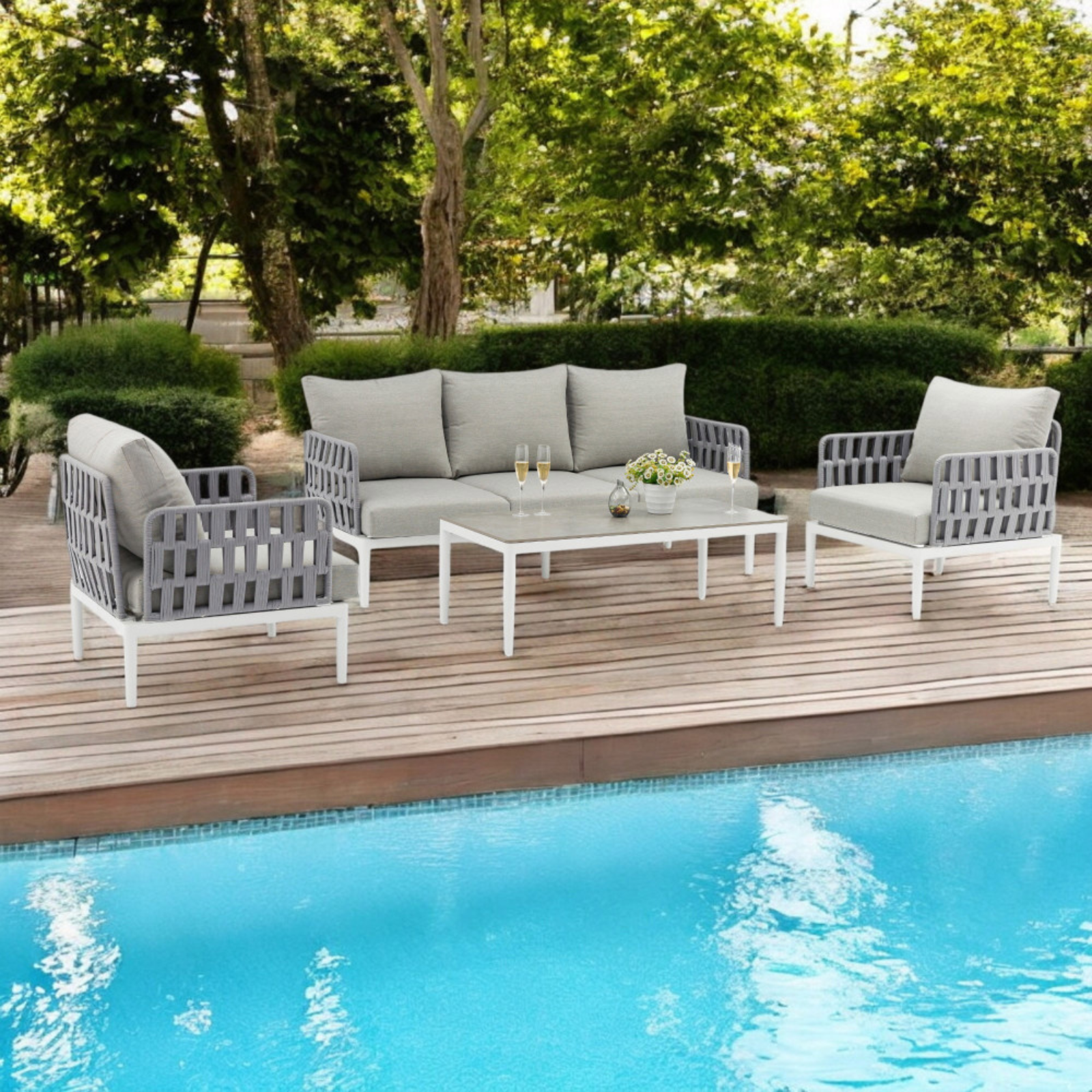 Salottino da esterno struttura in alluminio con cuscini imbottiti 5 posti - Saint John