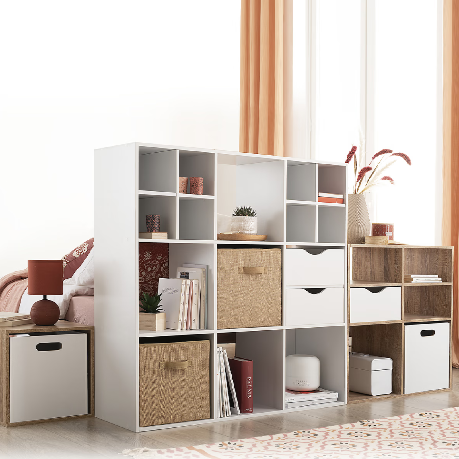 Libreria salvaspazio a 9 scomparti effetto rovere naturale - Modul